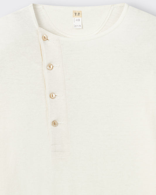 T.T Lot.618 Side Henley Neck in ivory cotton, collar detail