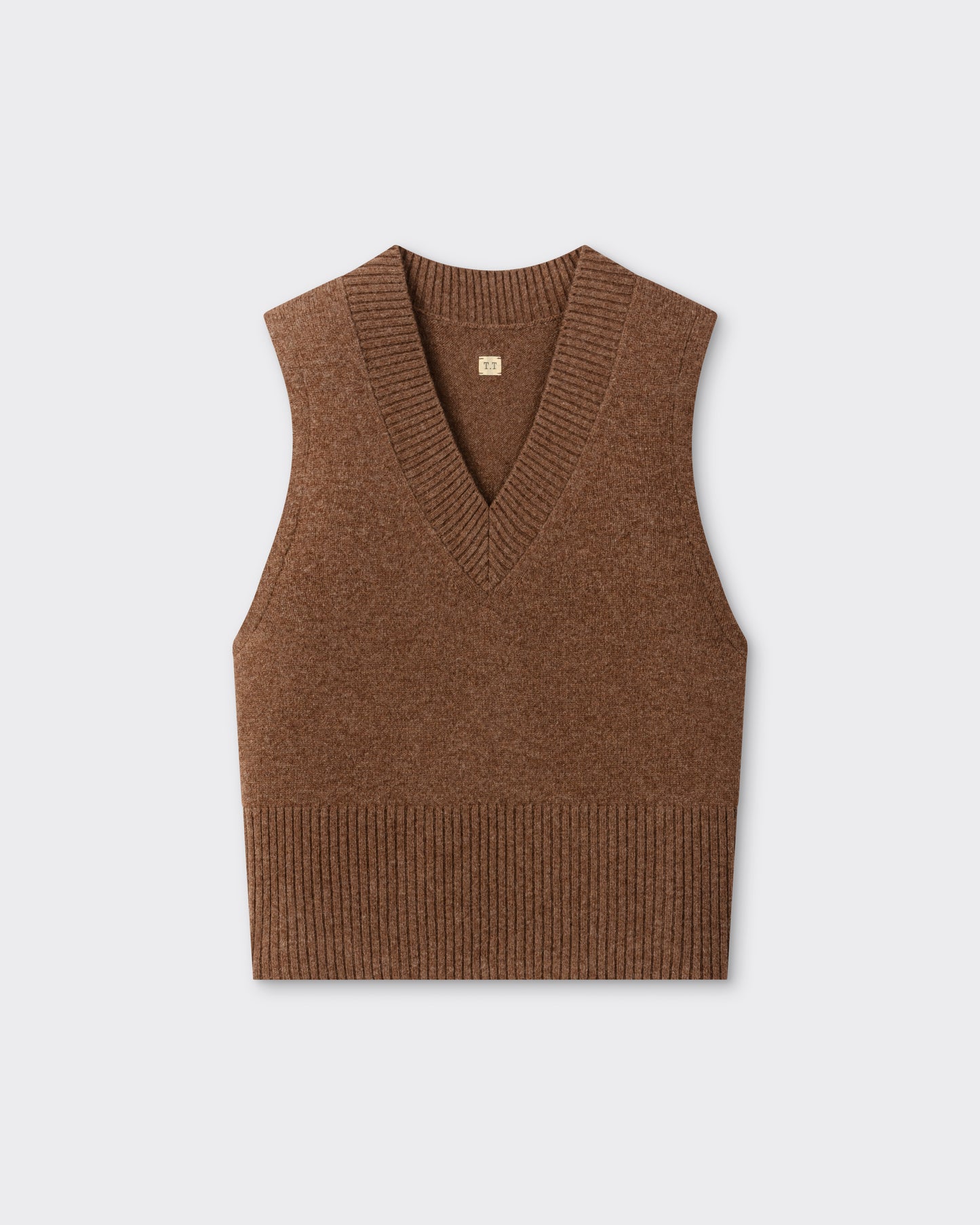 T.T Lot.520 Varsity Letterman Vest in brown wool and cashmere, front view