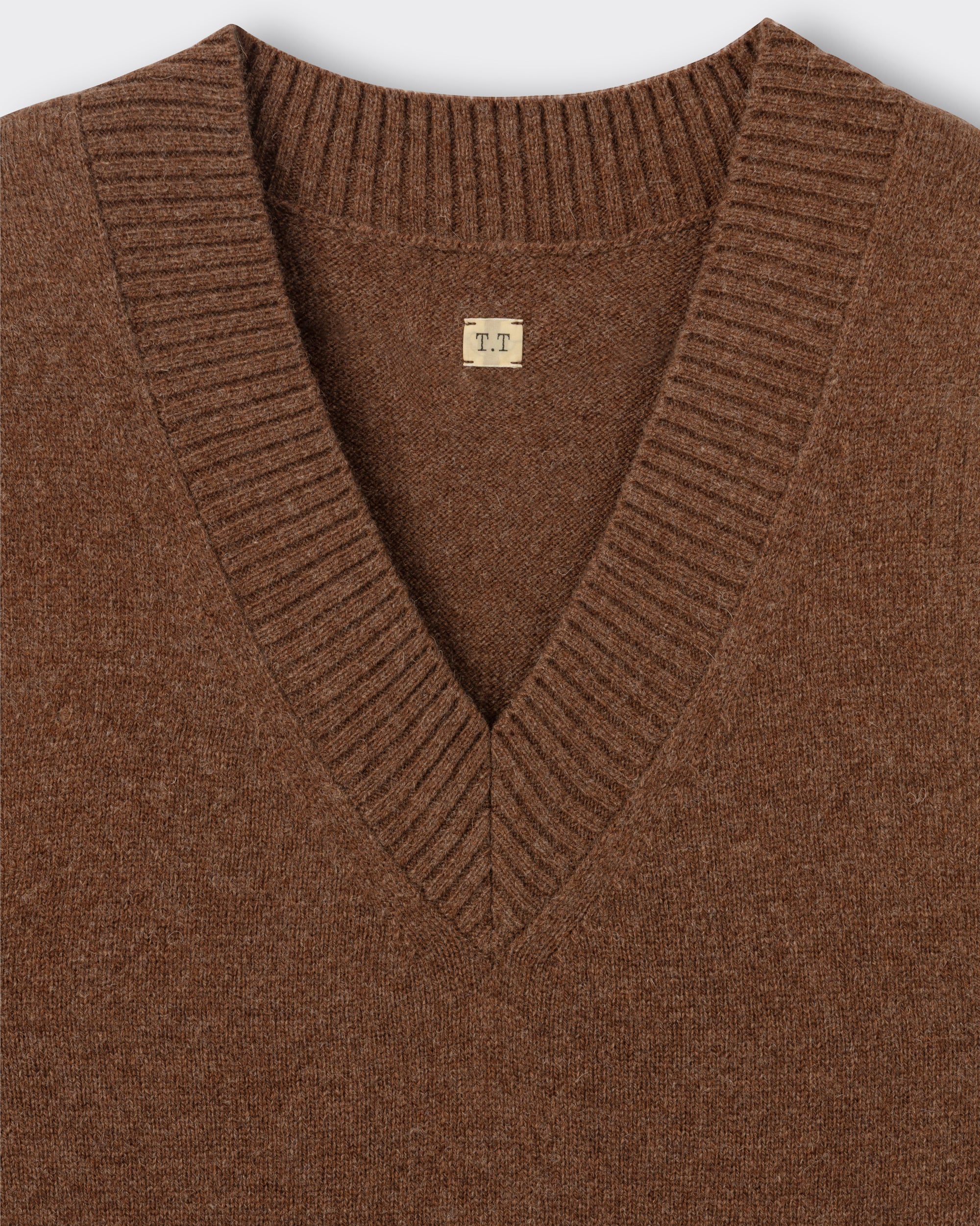 T.T Lot.520 Varsity Letterman Vest in brown wool and cashmere, collar detail