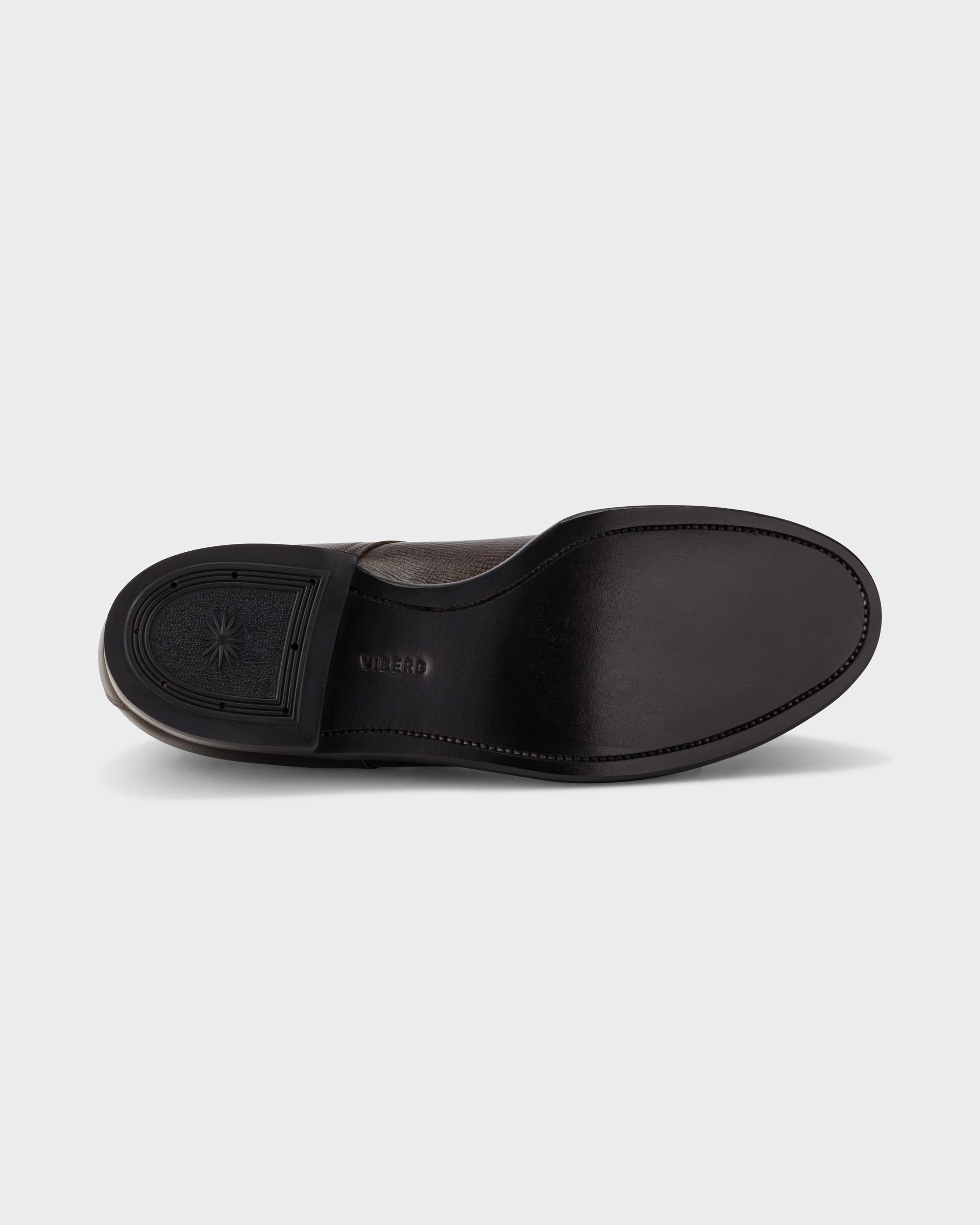 Viberg Navvy Cut Derby in malt brown Alcazar grained calf, leather sole view