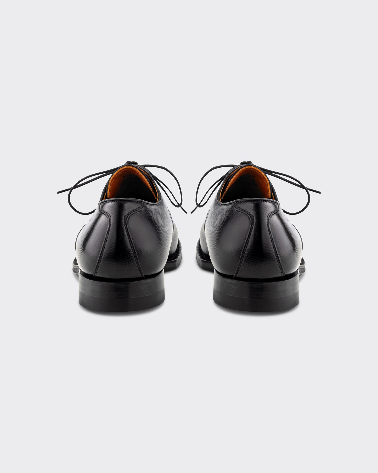 Viberg Navvy Cut Derby in black Alcazar grained calf, back view
