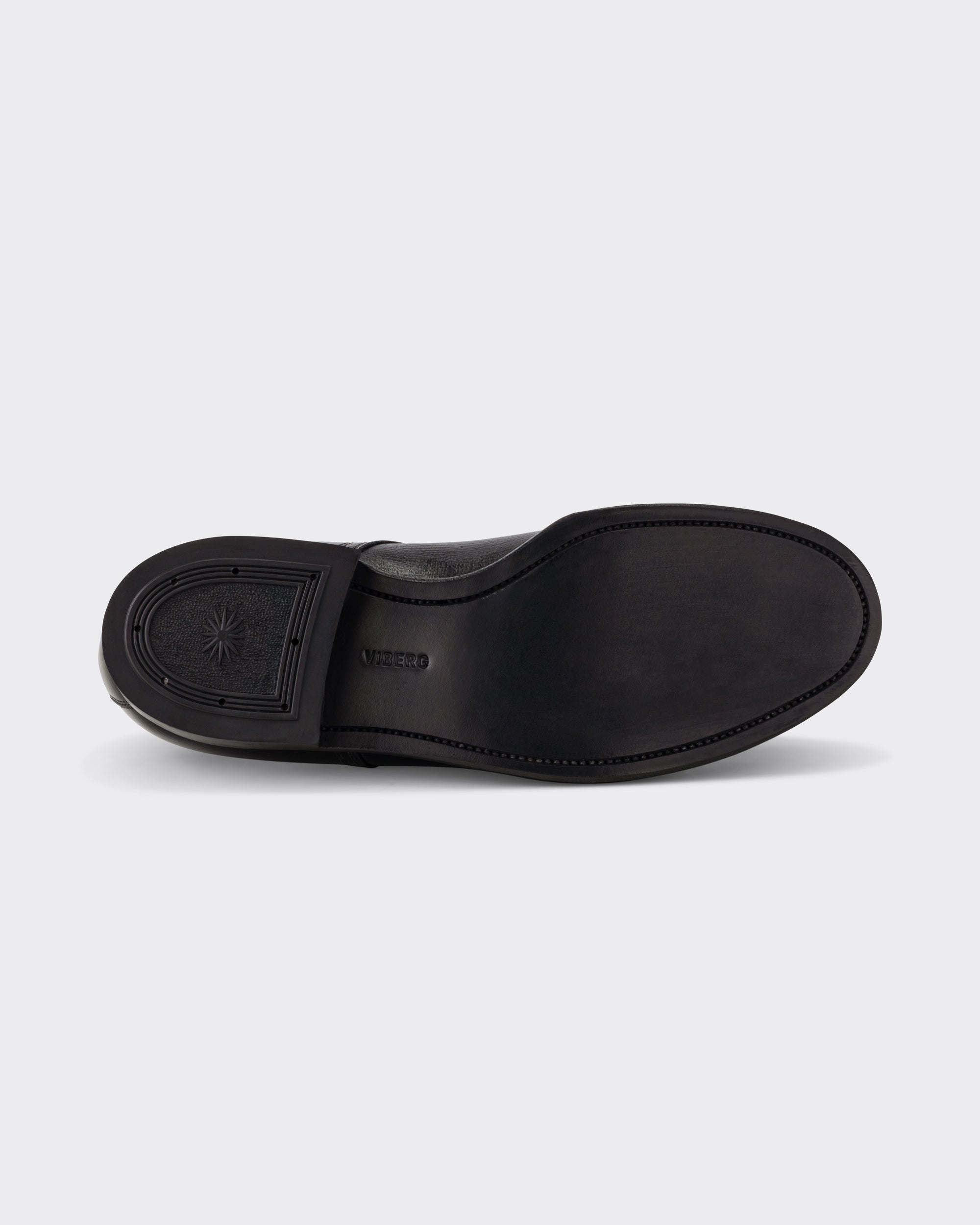 Viberg Navvy Cut Derby in black Alcazar grained calf, leather sole view