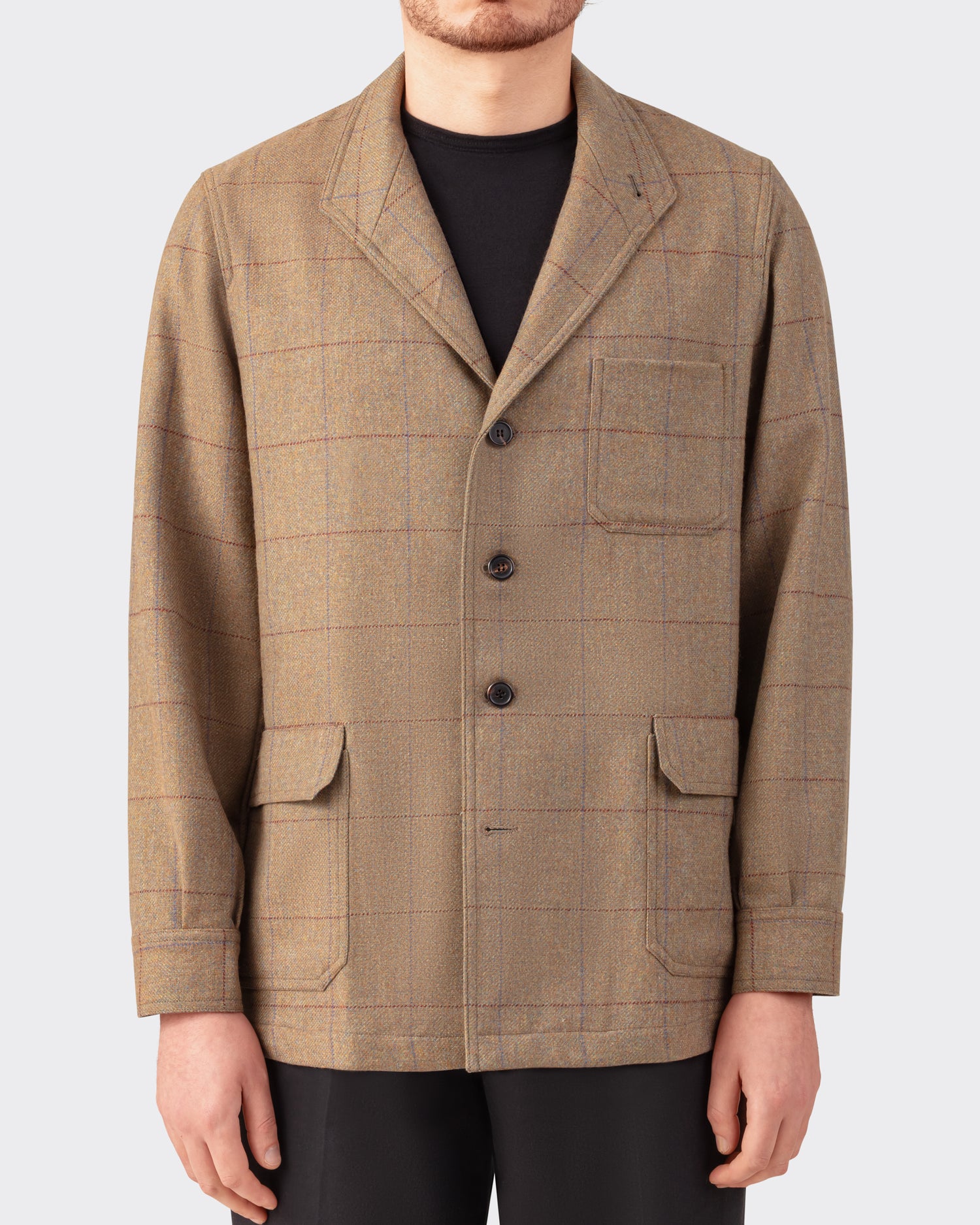 Justo Gimeno Windowpane Tweed Teba Jacket Brown/Carmin Red
