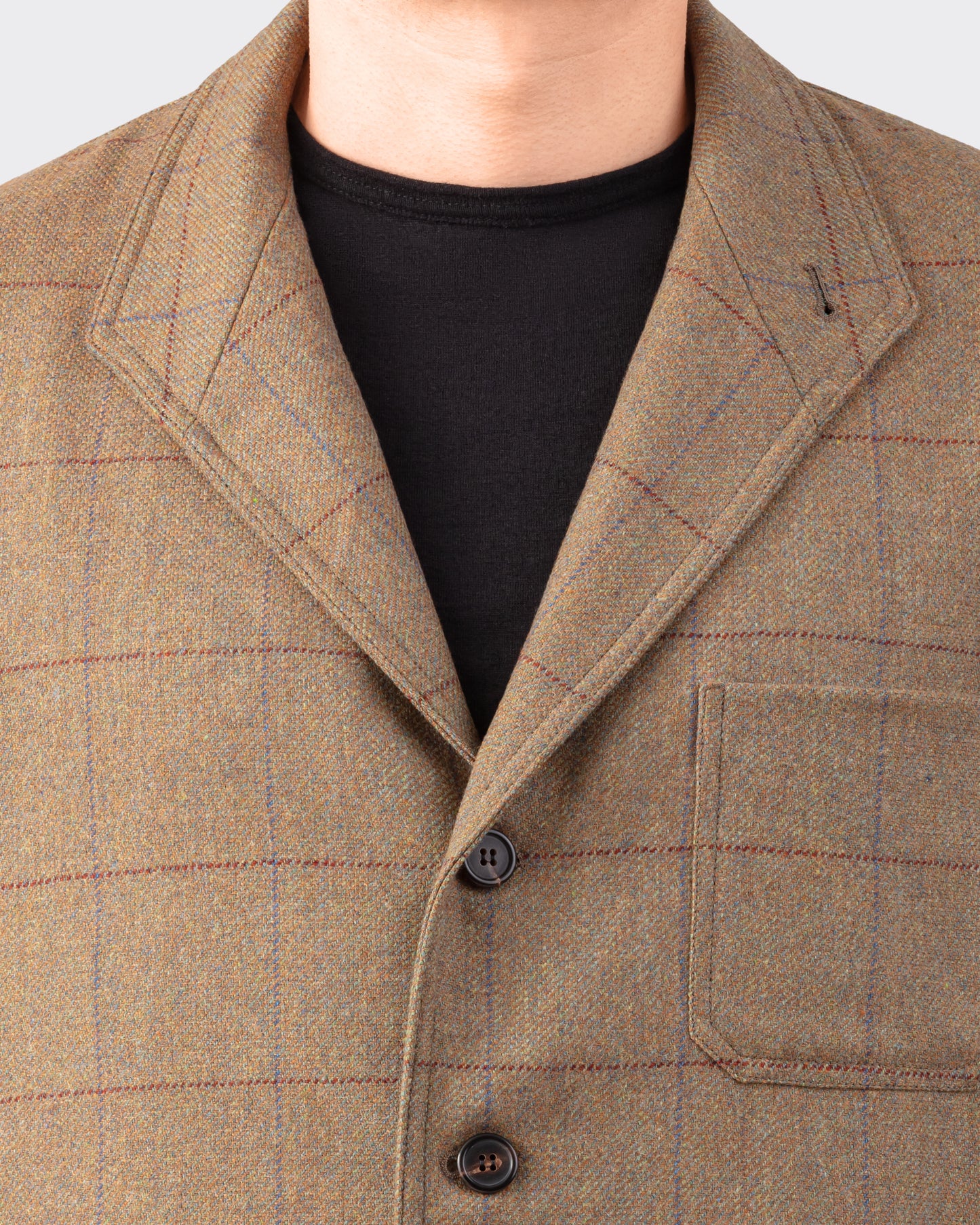 Teba Jacket en Tweed à Carreaux : Marron-Rouge Carmin-Bleu Cobalt