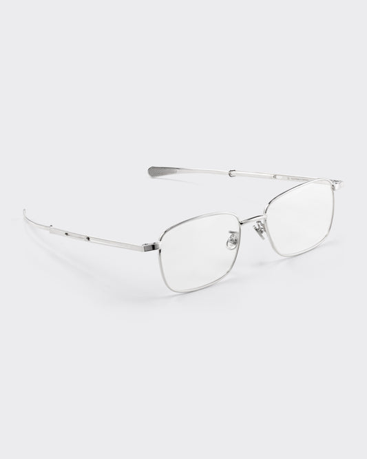Gernot Lindner GL 203 rectangular sterling silver 925 optical glasses, three quarter view, BEIGE HABILLEUR PARIS