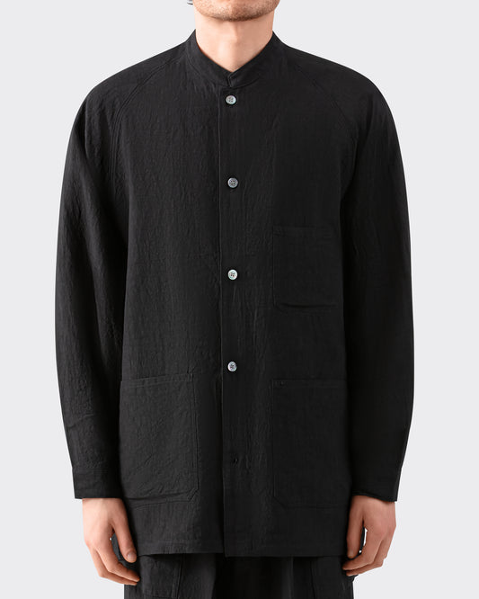 Chemise col mandarin lin Haversack noir vue de face