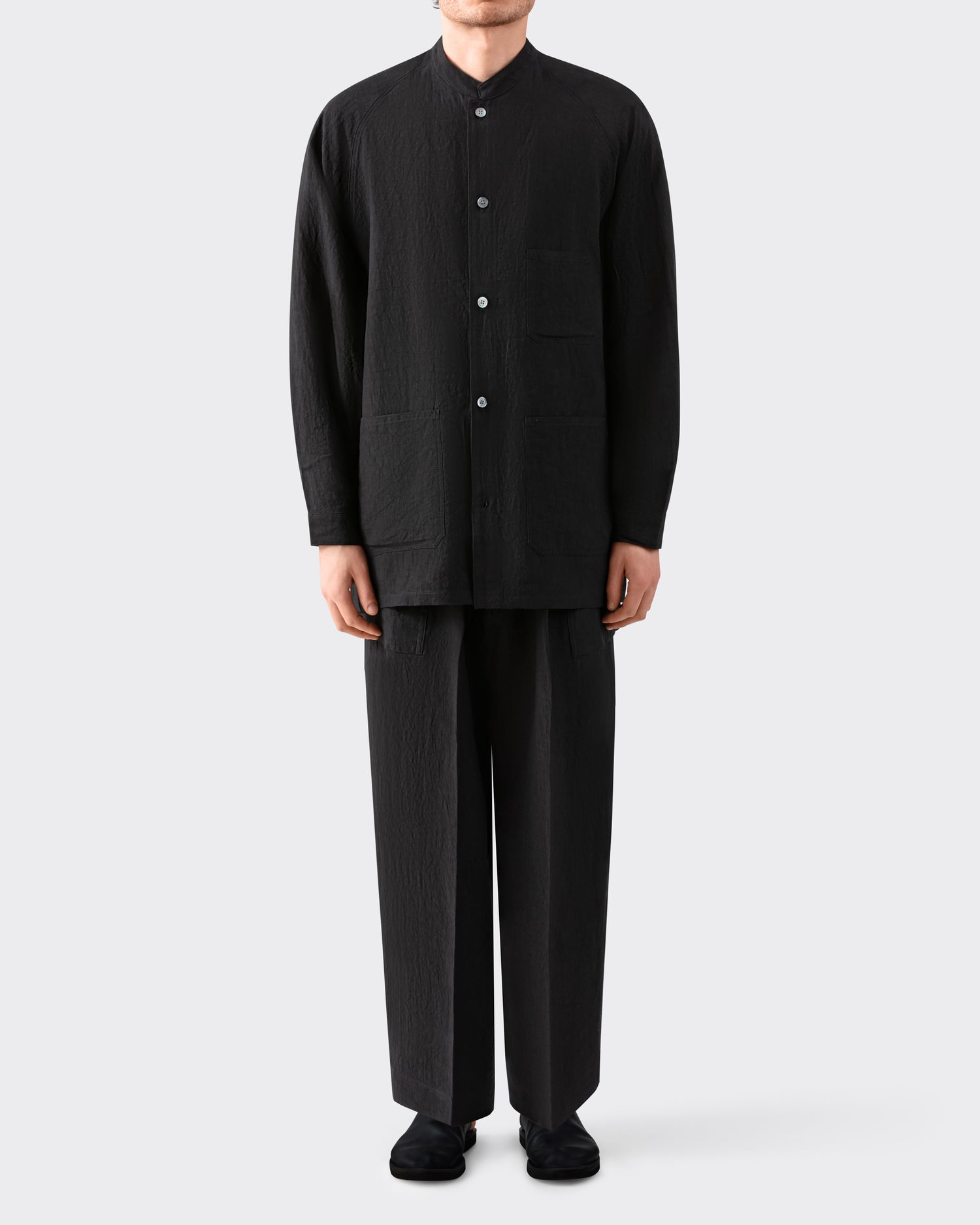 Chemise col mandarin lin Haversack noir vue ensemble