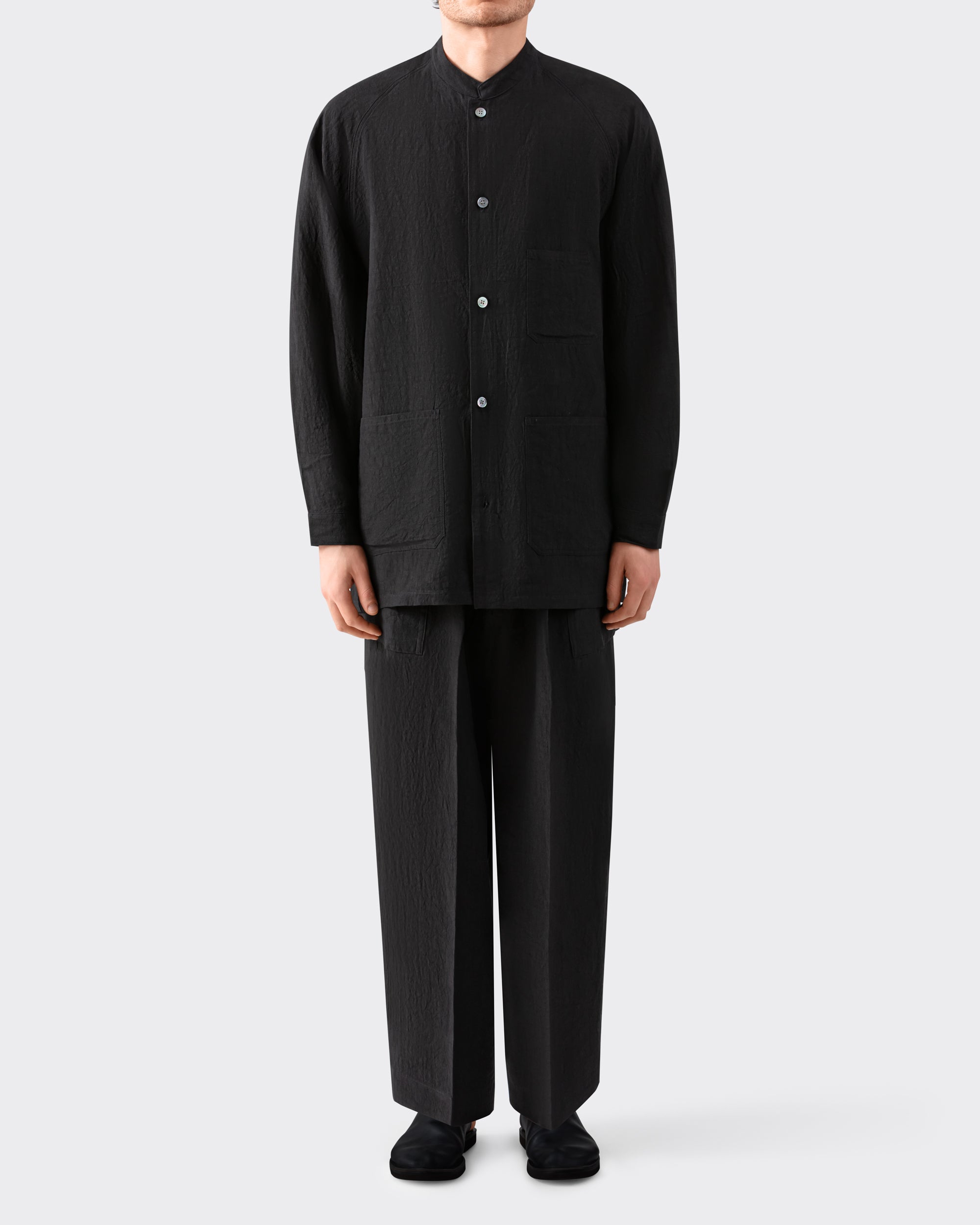 Chemise col mandarin lin Haversack noir vue ensemble