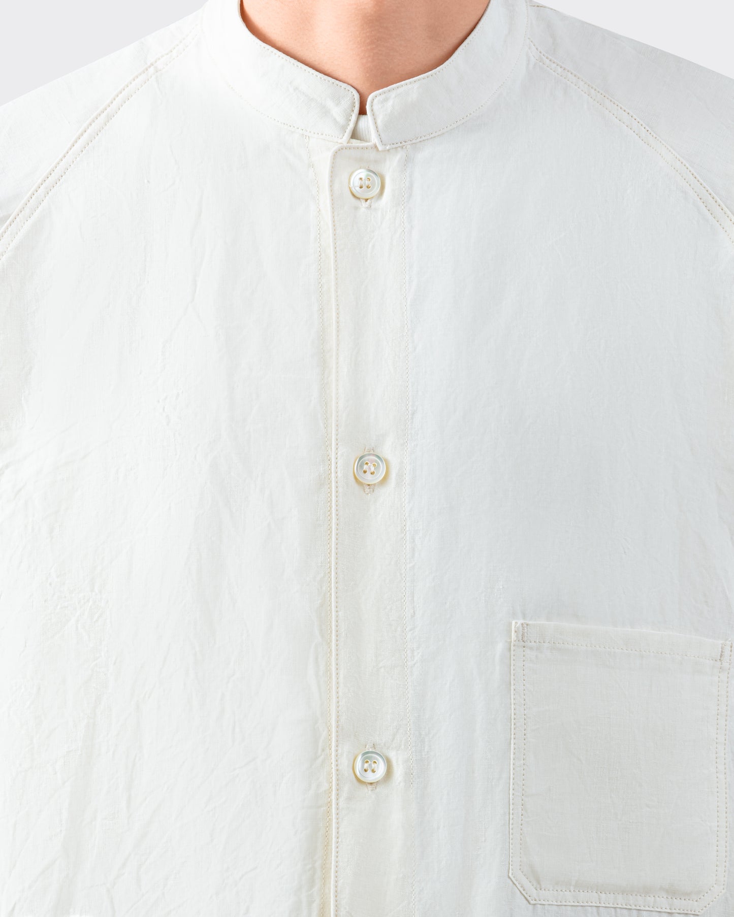 Linen Stand Collar Overshirt: Ecru