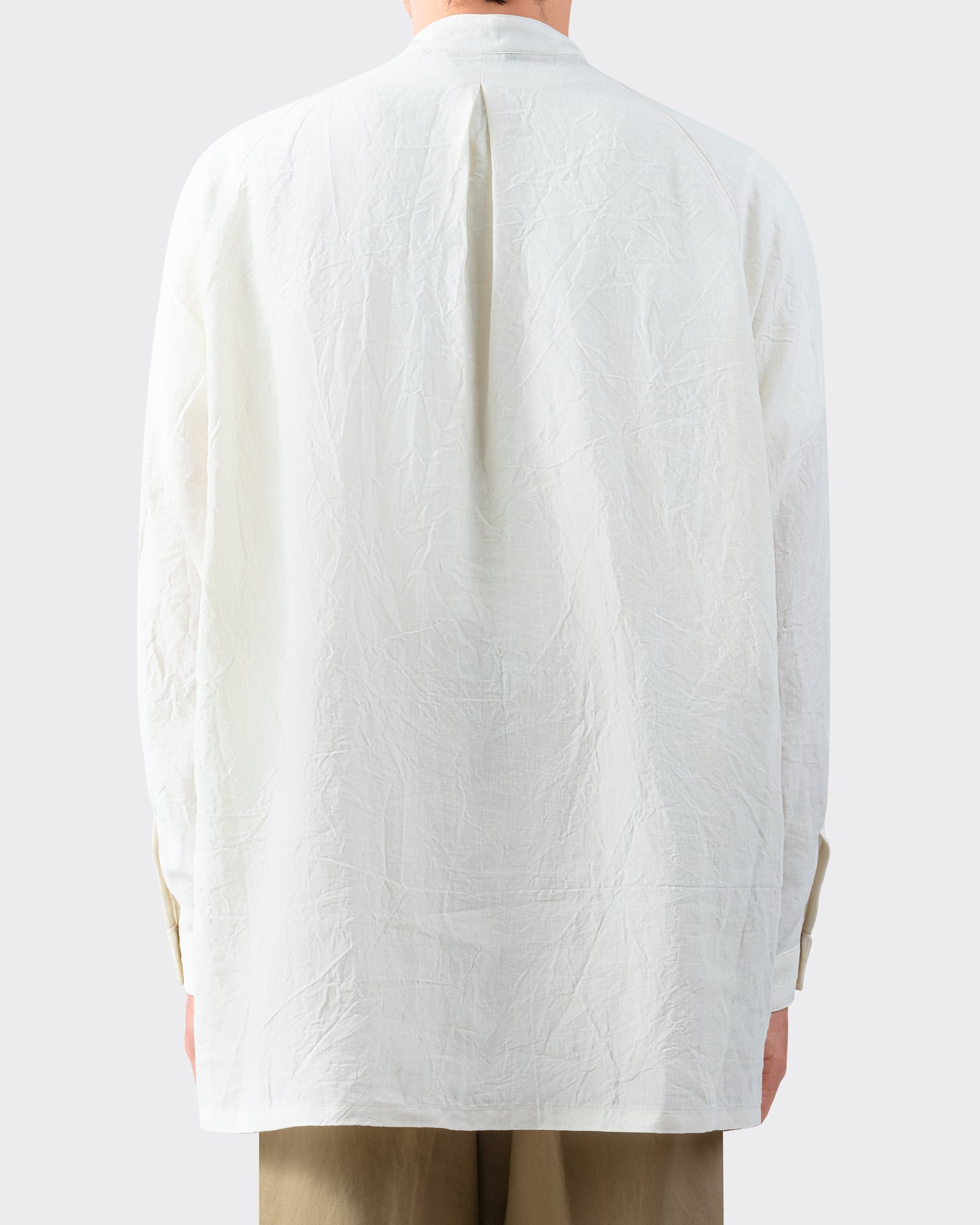 Linen Stand Collar Overshirt: Ecru