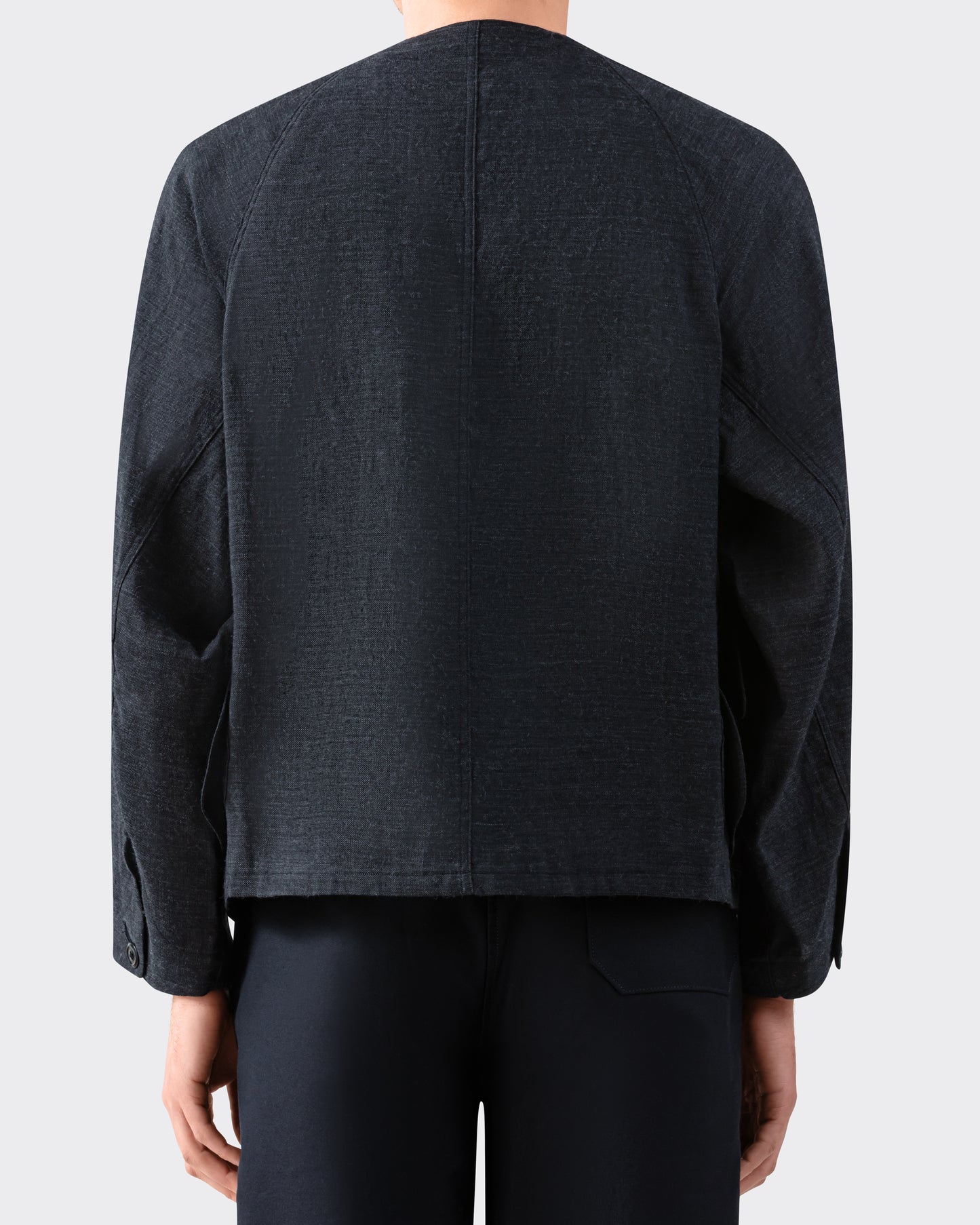Wool linen herringbone jacket Haversack charcoal back view