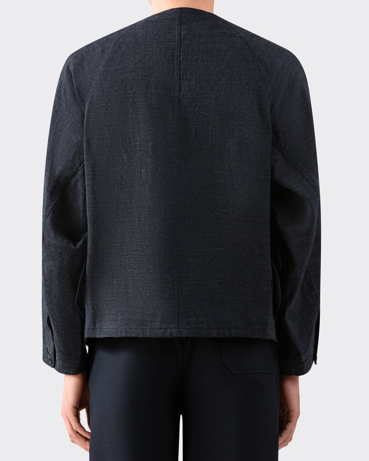 Wool linen herringbone jacket Haversack charcoal back view