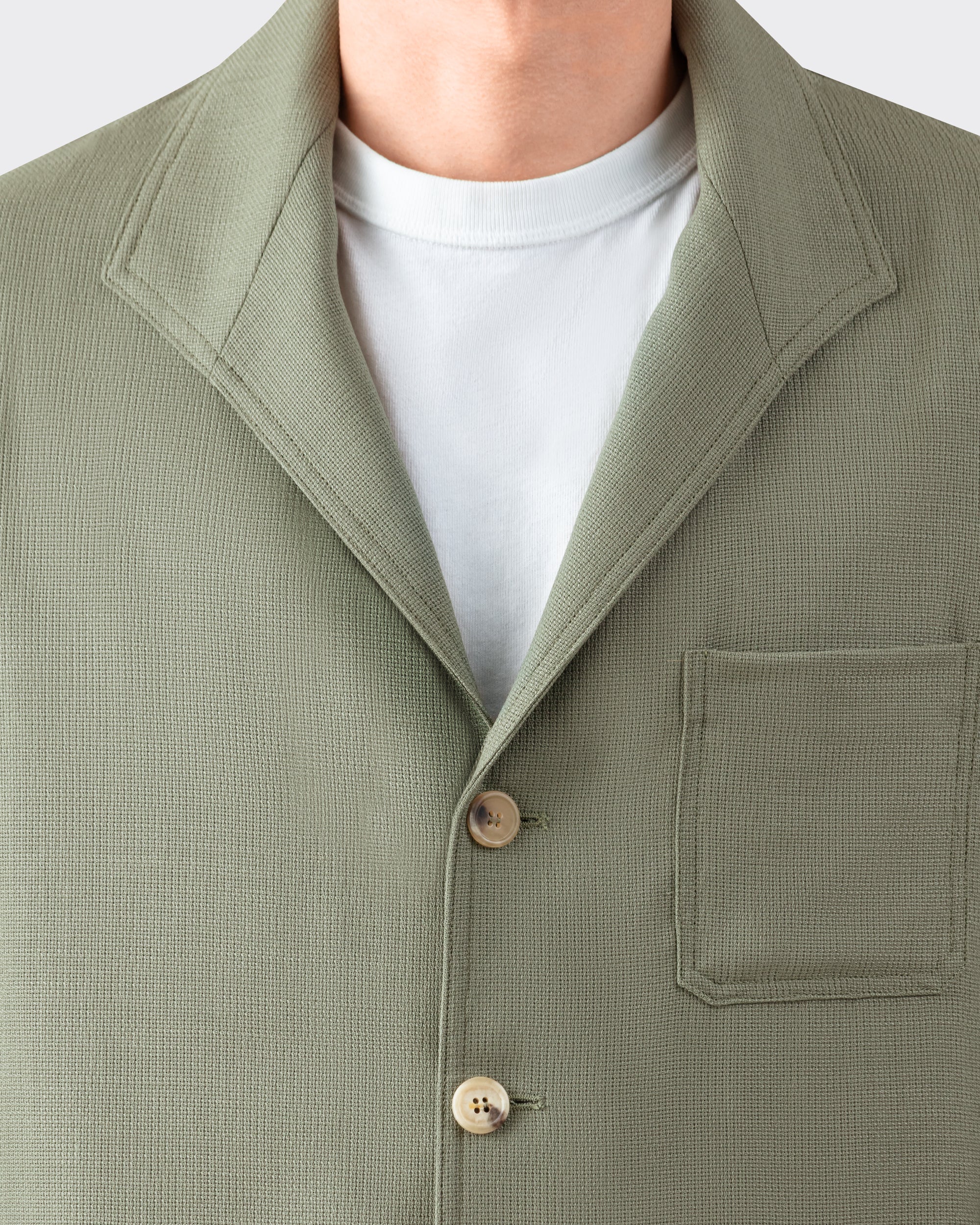 Teba jacket in Hardy Minnis Fresco wool - lightweight Spanish jacket with shawl collar, patch pockets and horn buttons - BEIGE