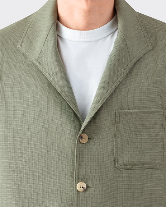 Teba jacket in Hardy Minnis Fresco wool - lightweight Spanish jacket with shawl collar, patch pockets and horn buttons - BEIGE