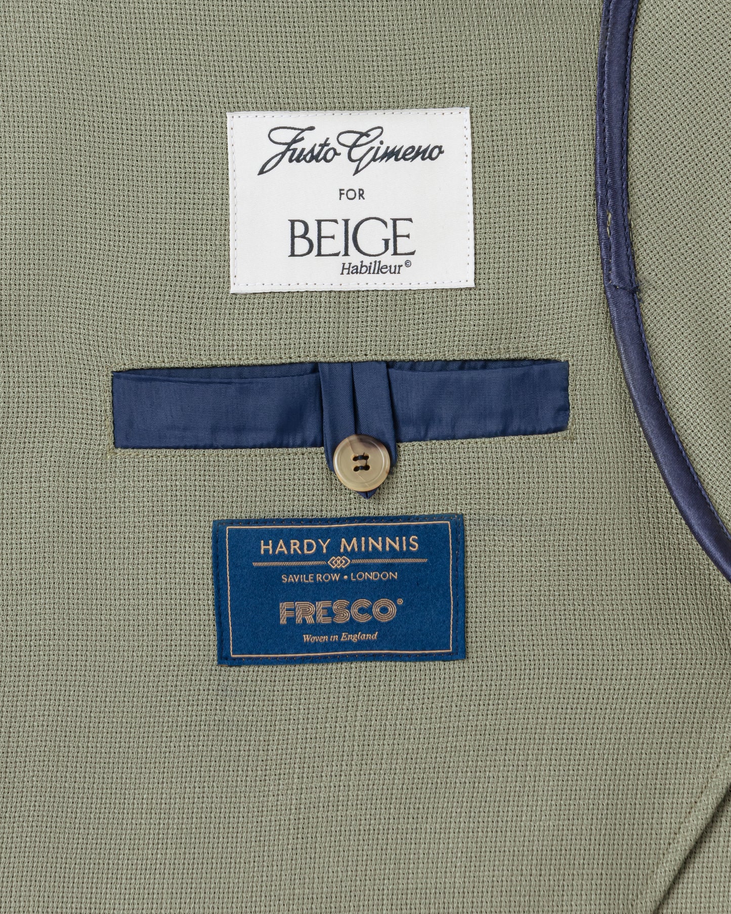 Teba jacket in Hardy Minnis Fresco wool - lightweight Spanish jacket with shawl collar, patch pockets and horn buttons - BEIGE