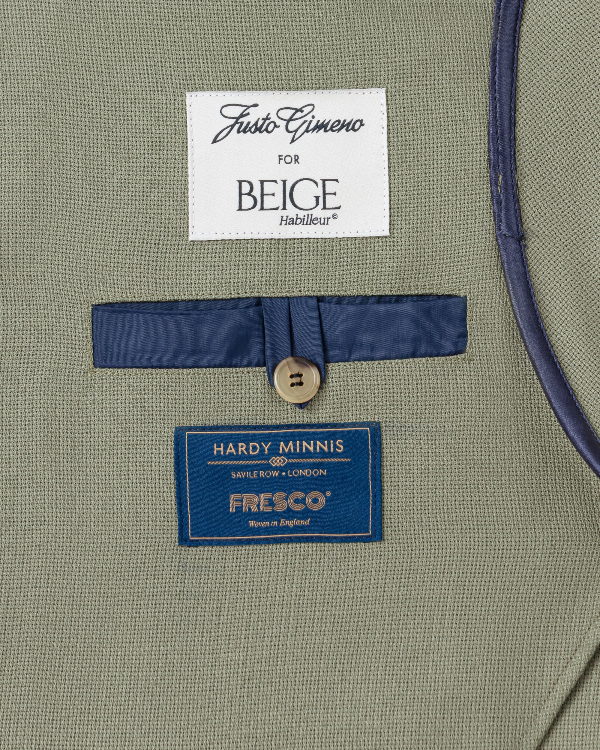 Teba jacket in Hardy Minnis Fresco wool - lightweight Spanish jacket with shawl collar, patch pockets and horn buttons - BEIGE