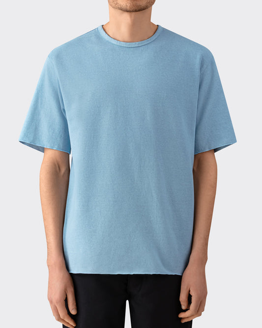 Arpenteur Pontus Rachel knit t-shirt in light pastel worn by model at Beige Habilleur Paris