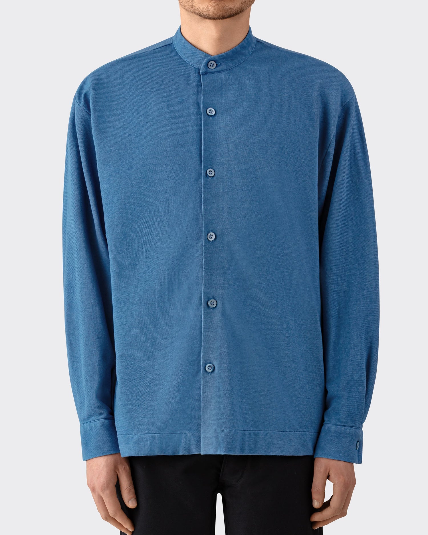 Arpenteur Opto long-sleeve Rachel knit shirt in pastel worn by model at Beige Habilleur Paris
