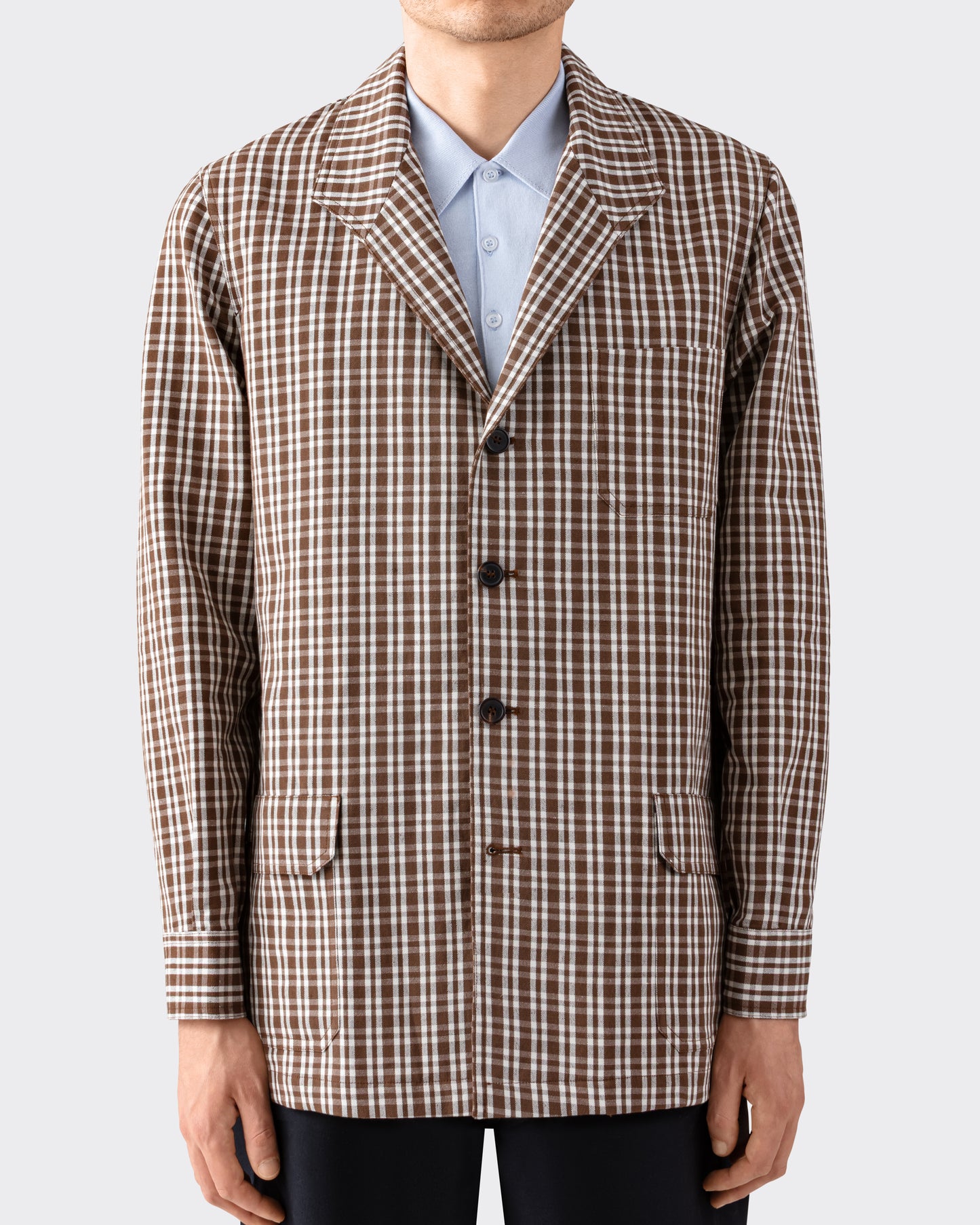 Checked Linen and Cotton Teba Jacket : Coffee
