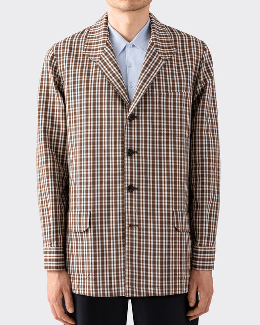Teba Jacket à Carreaux en Lin et Coton : Café