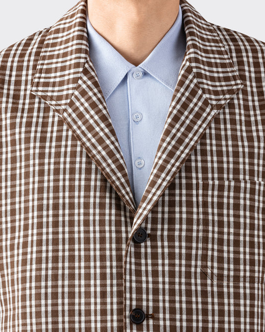 Teba Jacket à Carreaux en Lin et Coton : Café