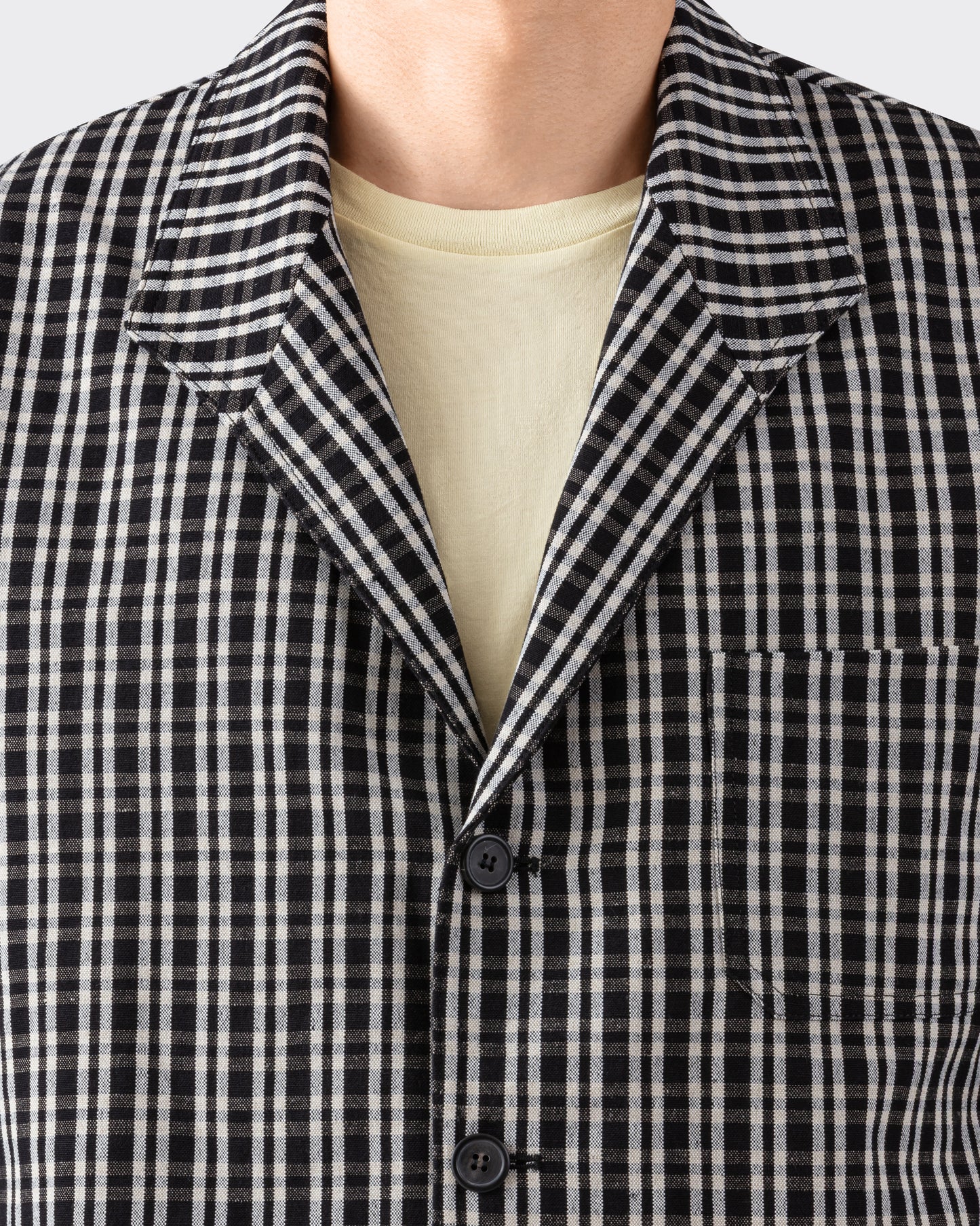 Teba Jacket à Carreaux en Lin et Coton : Noir