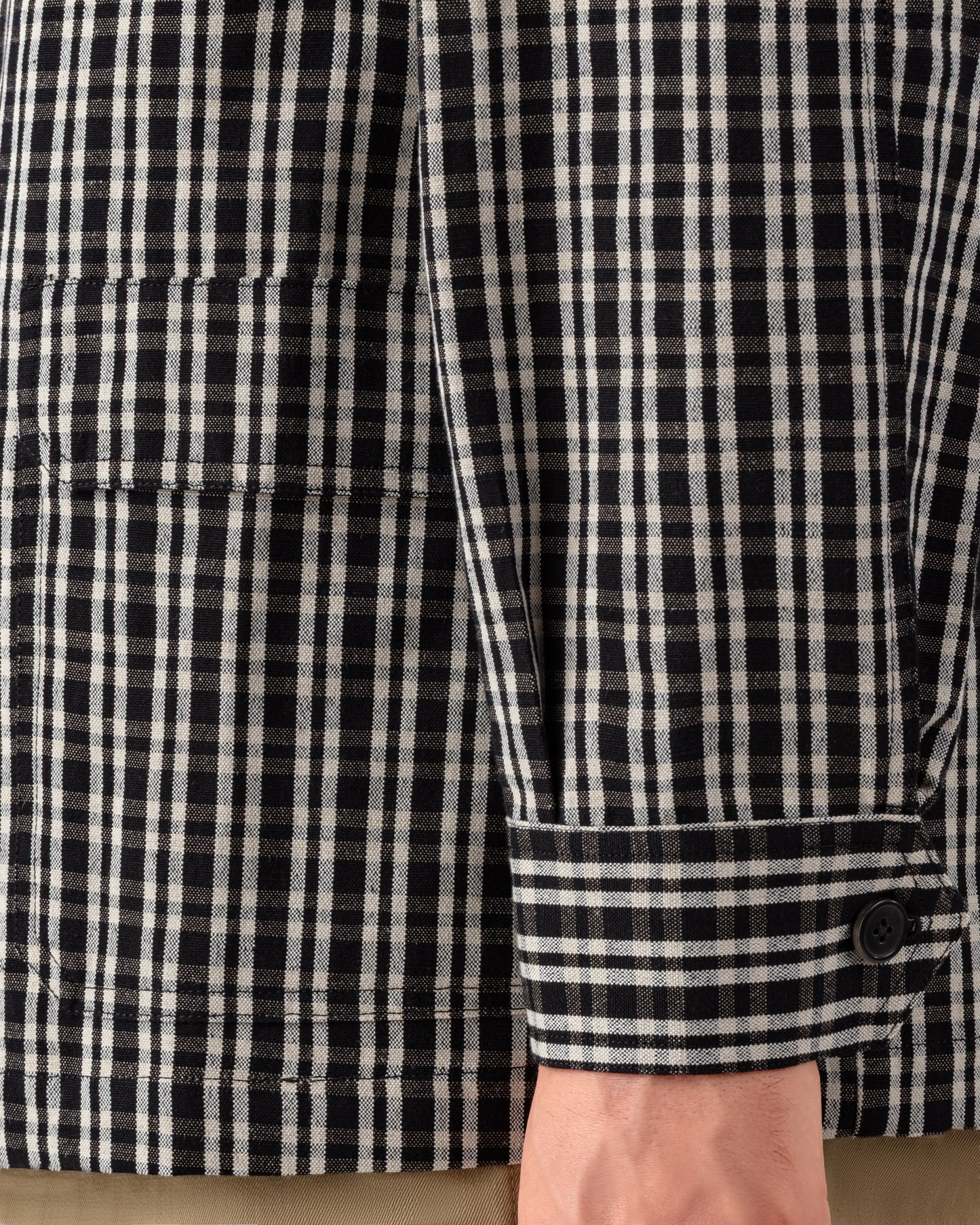 Teba Jacket à Carreaux en Lin et Coton : Noir