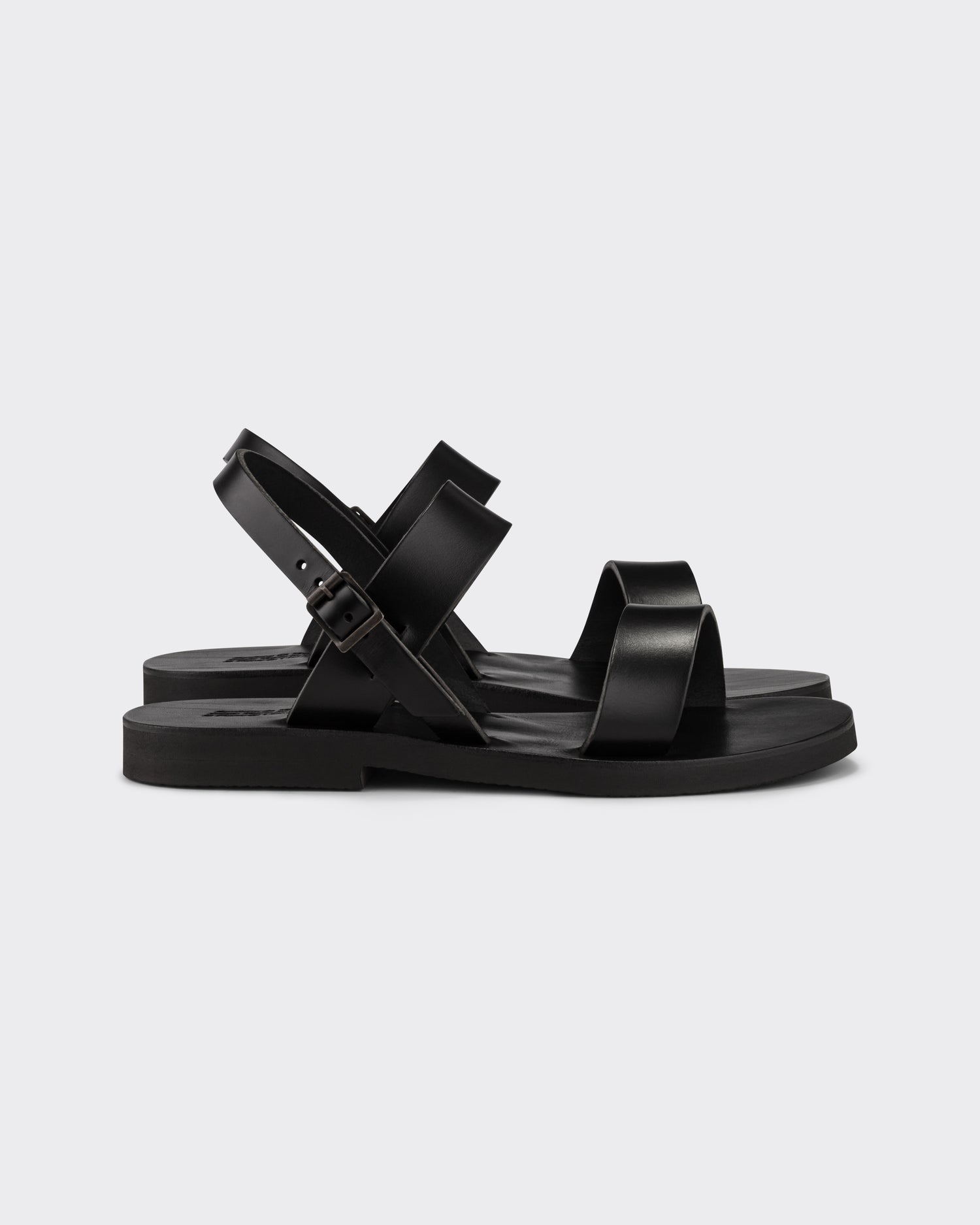 Black leather Benoit monk sandals side view, BEIGE HABILLEUR PARIS