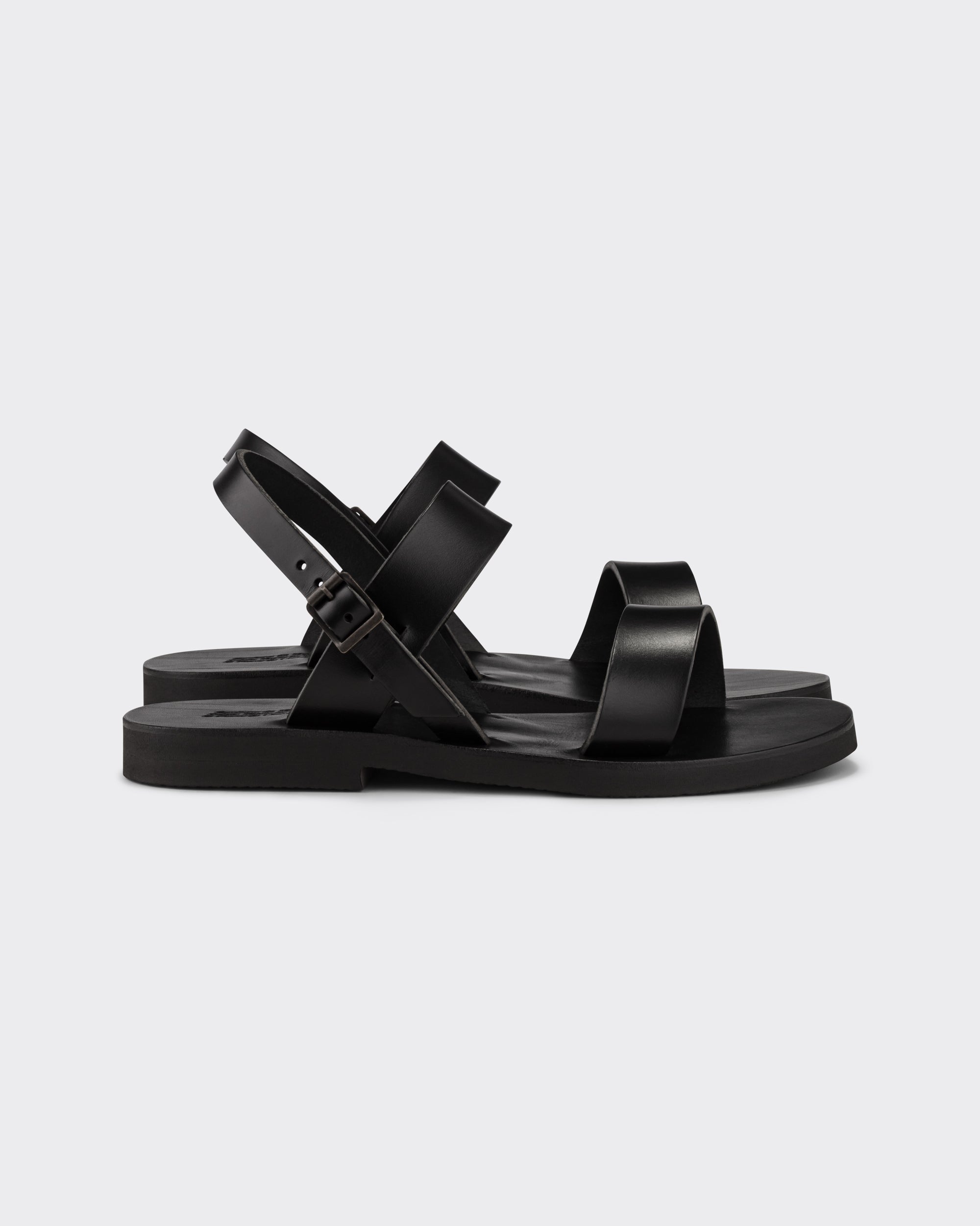 Black leather Benoit monk sandals side view, BEIGE HABILLEUR PARIS