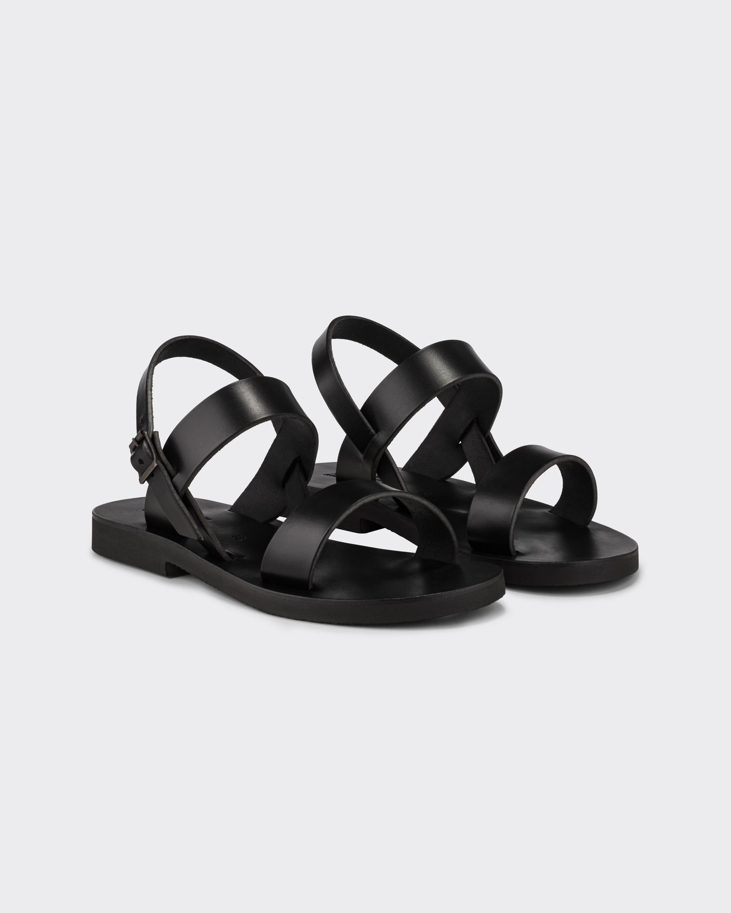 Black leather Benoit monk sandals top view, handcrafted in France for BEIGE HABILLEUR PARIS