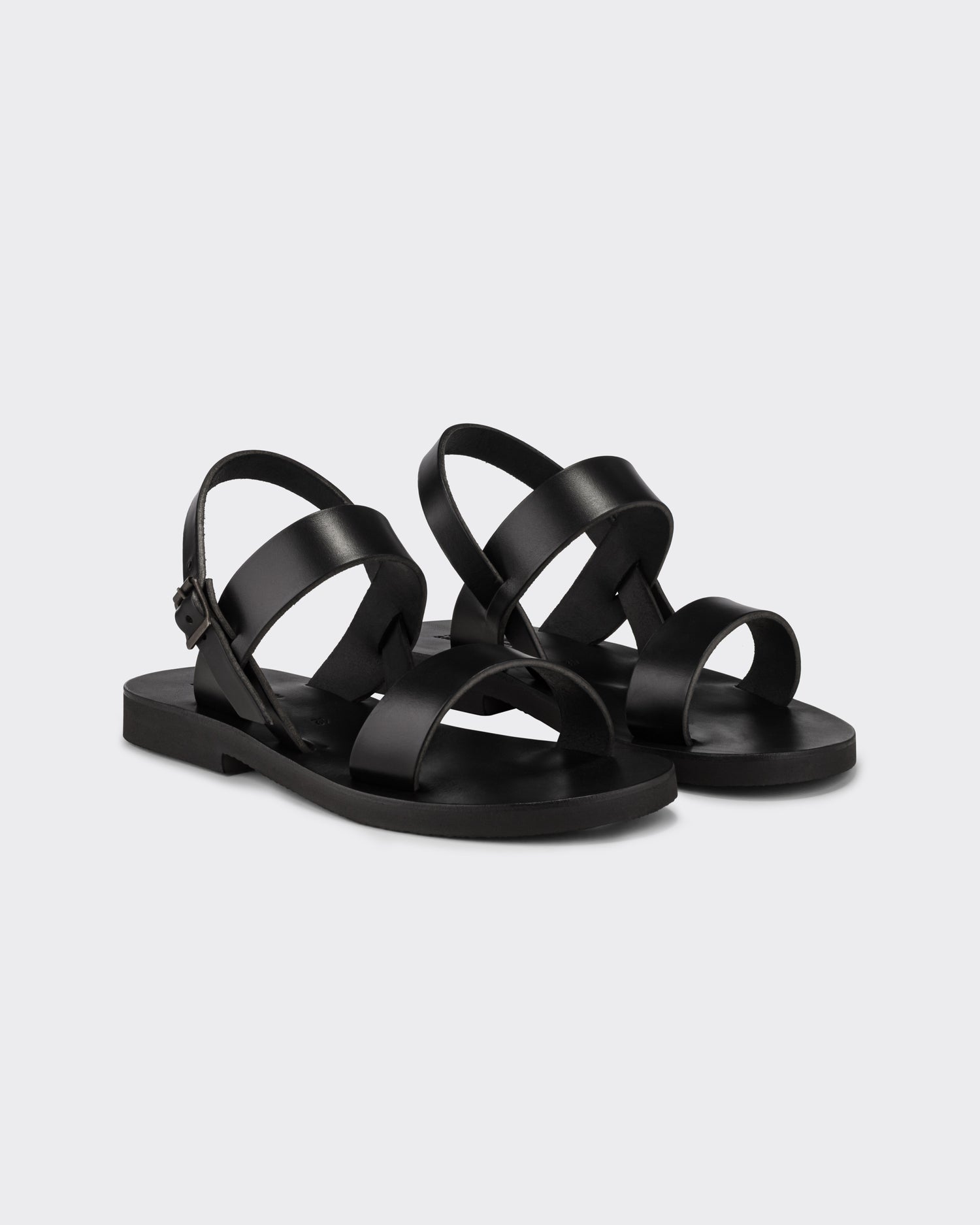 Black leather Benoit monk sandals top view, handcrafted in France for BEIGE HABILLEUR PARIS