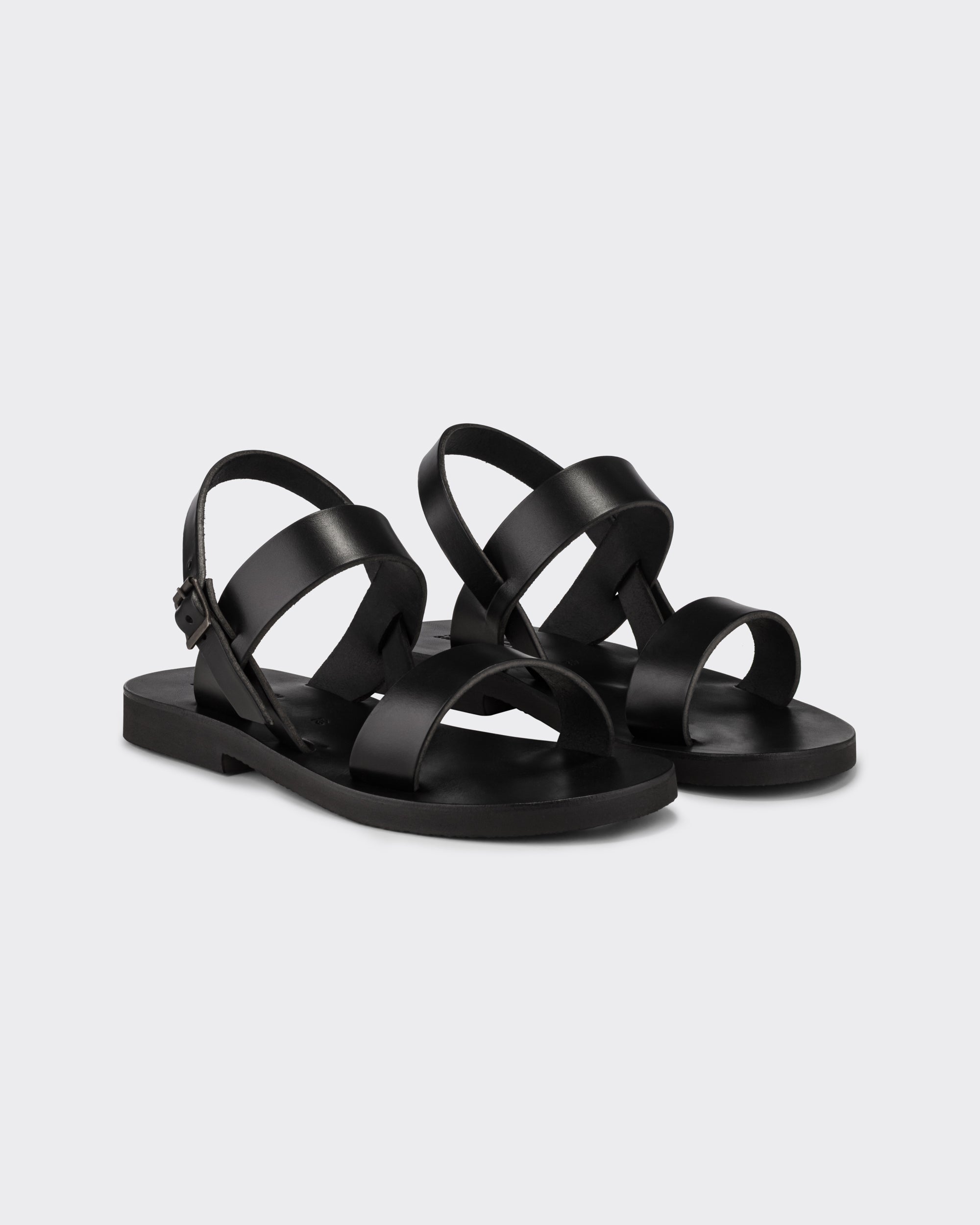 Black leather Benoit monk sandals top view, handcrafted in France for BEIGE HABILLEUR PARIS