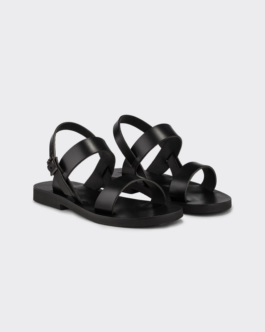 Black leather Benoit monk sandals top view, handcrafted in France for BEIGE HABILLEUR PARIS