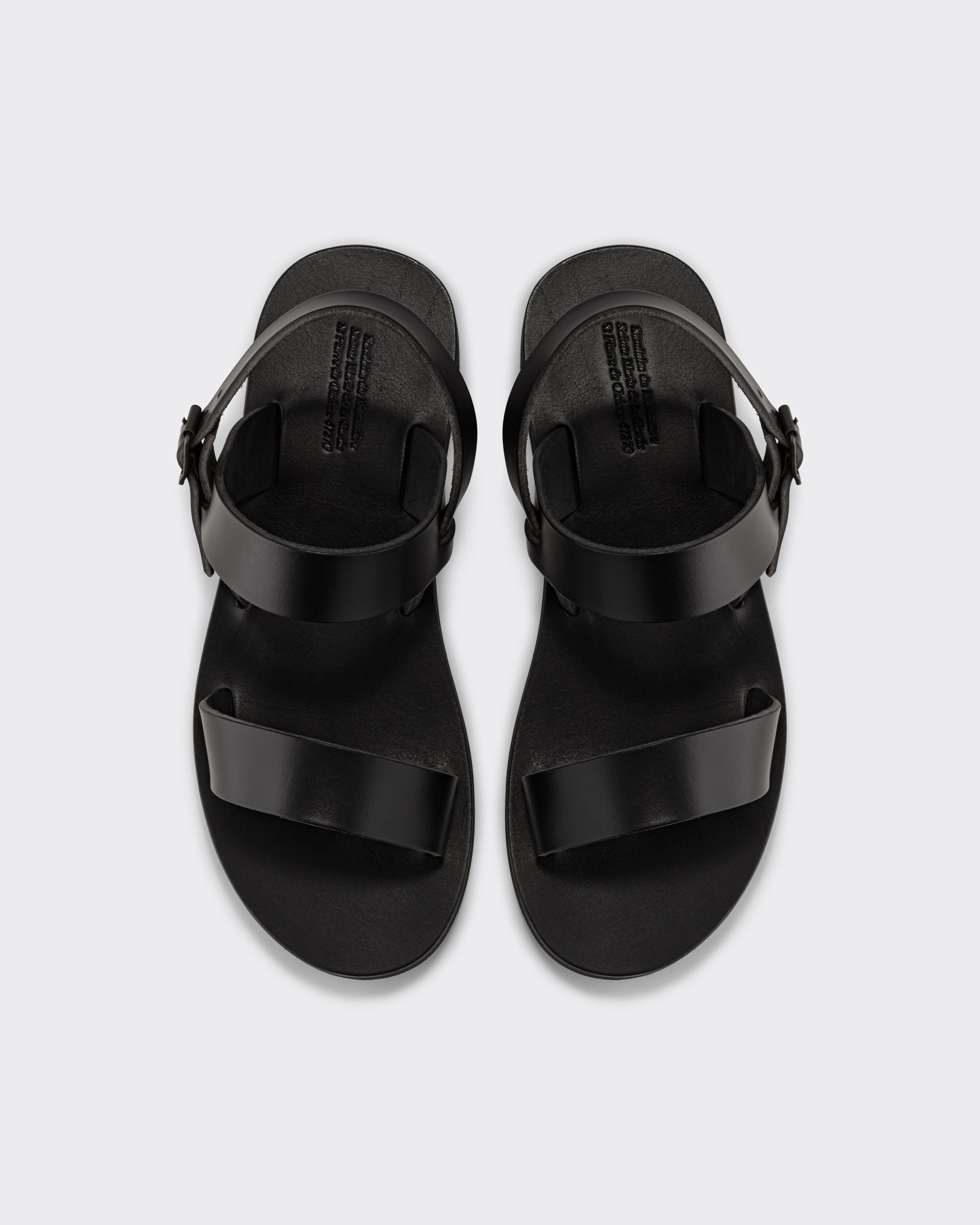 Black leather Benoit monk sandals three quarter view, Monastere Sainte-Marie de la Garde