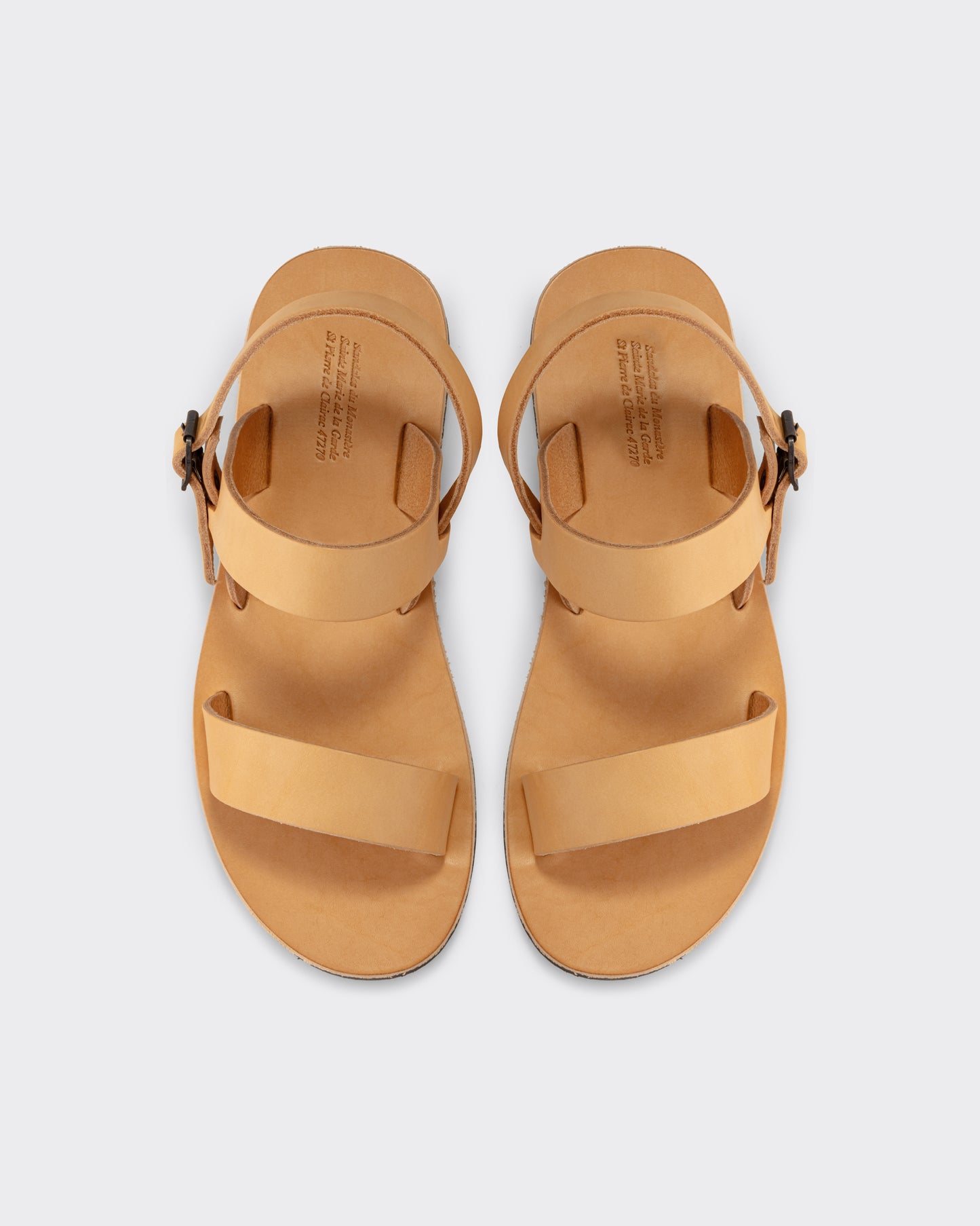 Natural leather Benoit monk sandals three quarter view, Monastere Sainte-Marie de la Garde