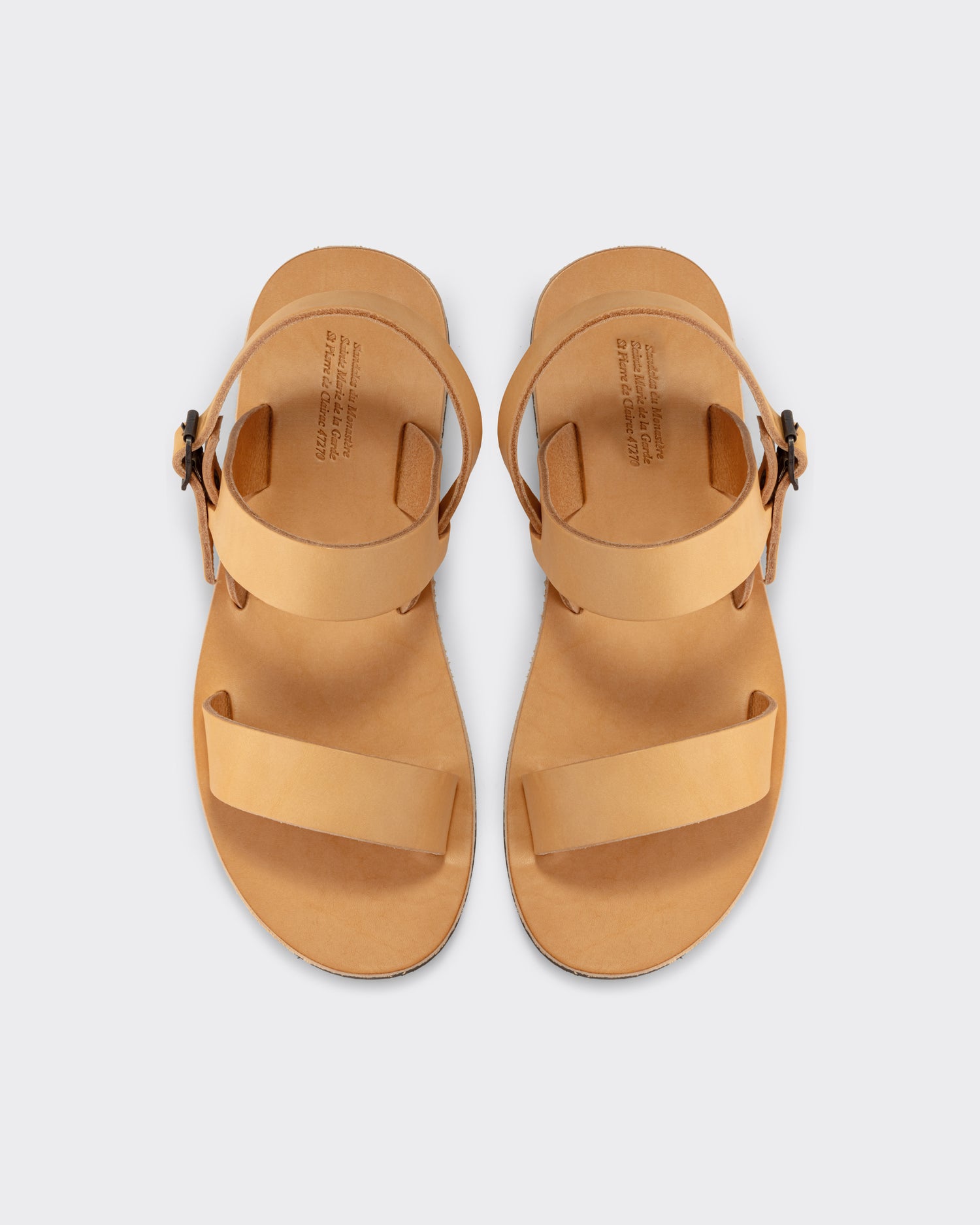 Natural leather Benoit monk sandals three quarter view, Monastere Sainte-Marie de la Garde