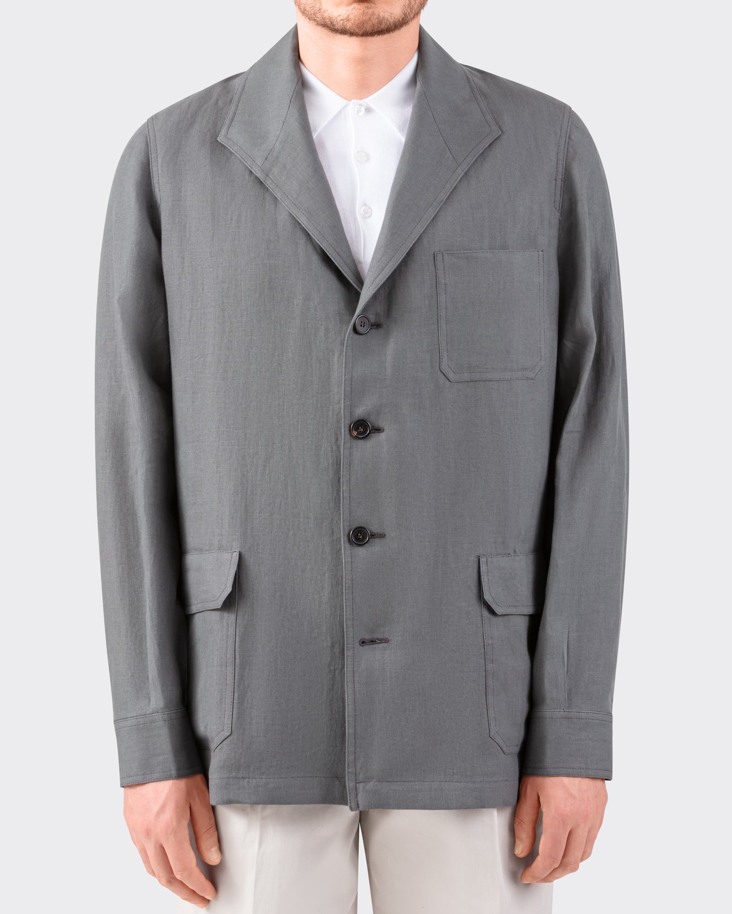 Teba Jacket en Lin Français : Gris Acier