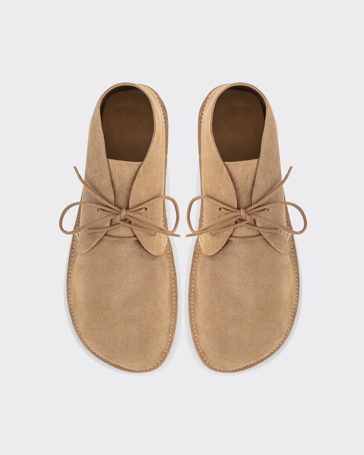 Aurora for BEIGE North Pacific chukka boots in sand Horween Marine Field leather, top view