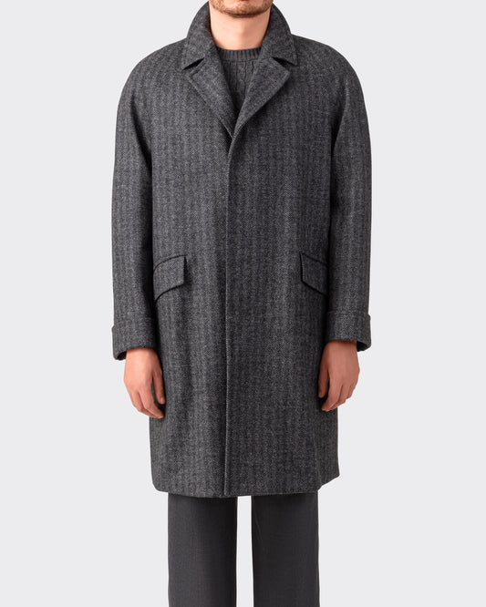 "CORB" Chevron Tweed Coat : Grey