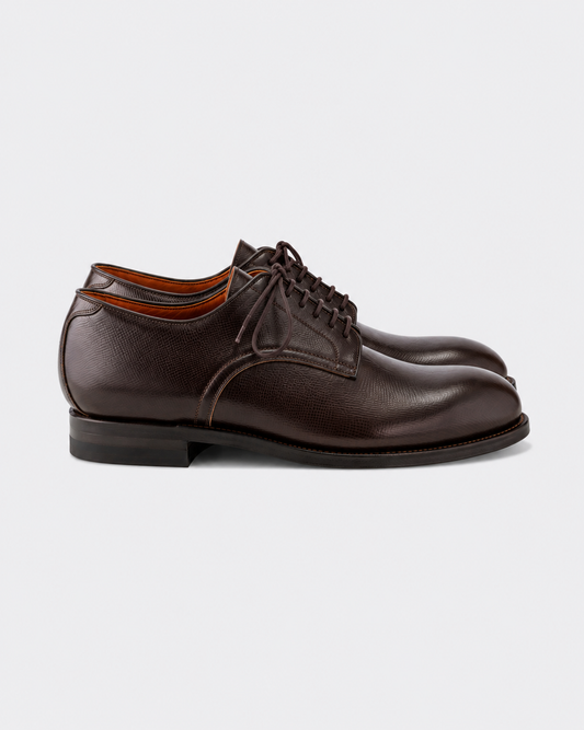 Viberg Navvy Cut Derby in malt brown Alcazar grained calf, side view