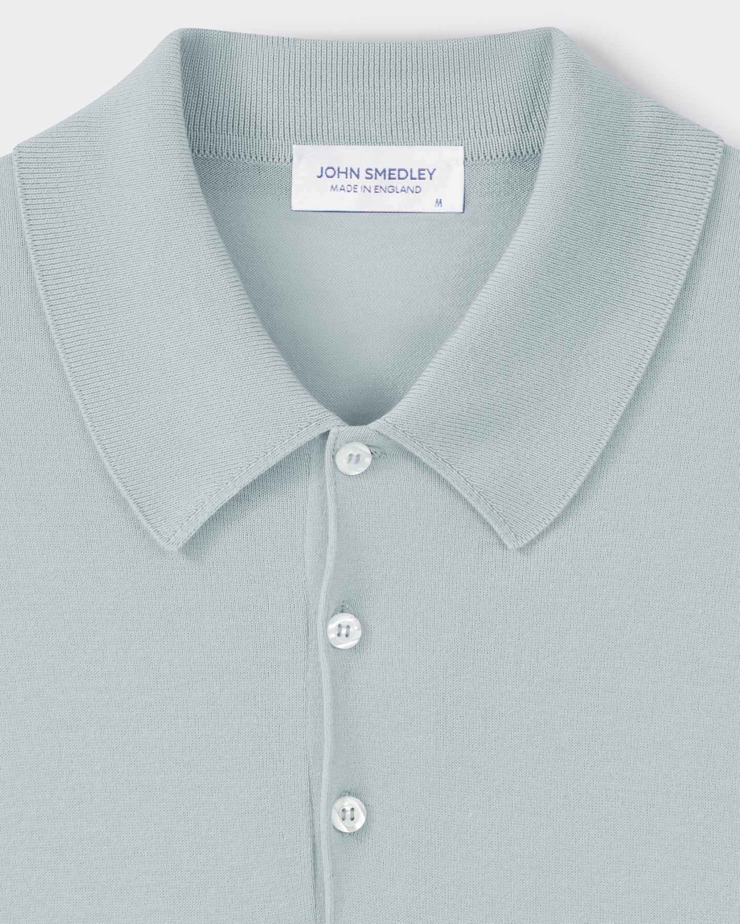 John Smedley Isis Sea Island cotton polo shirt in Dew, collar detail