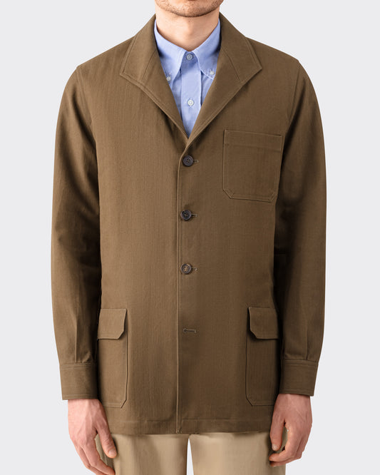 Justo Gimeno Teba Jacket in cachou herringbone cotton front view BEIGE HABILLEUR PARIS
