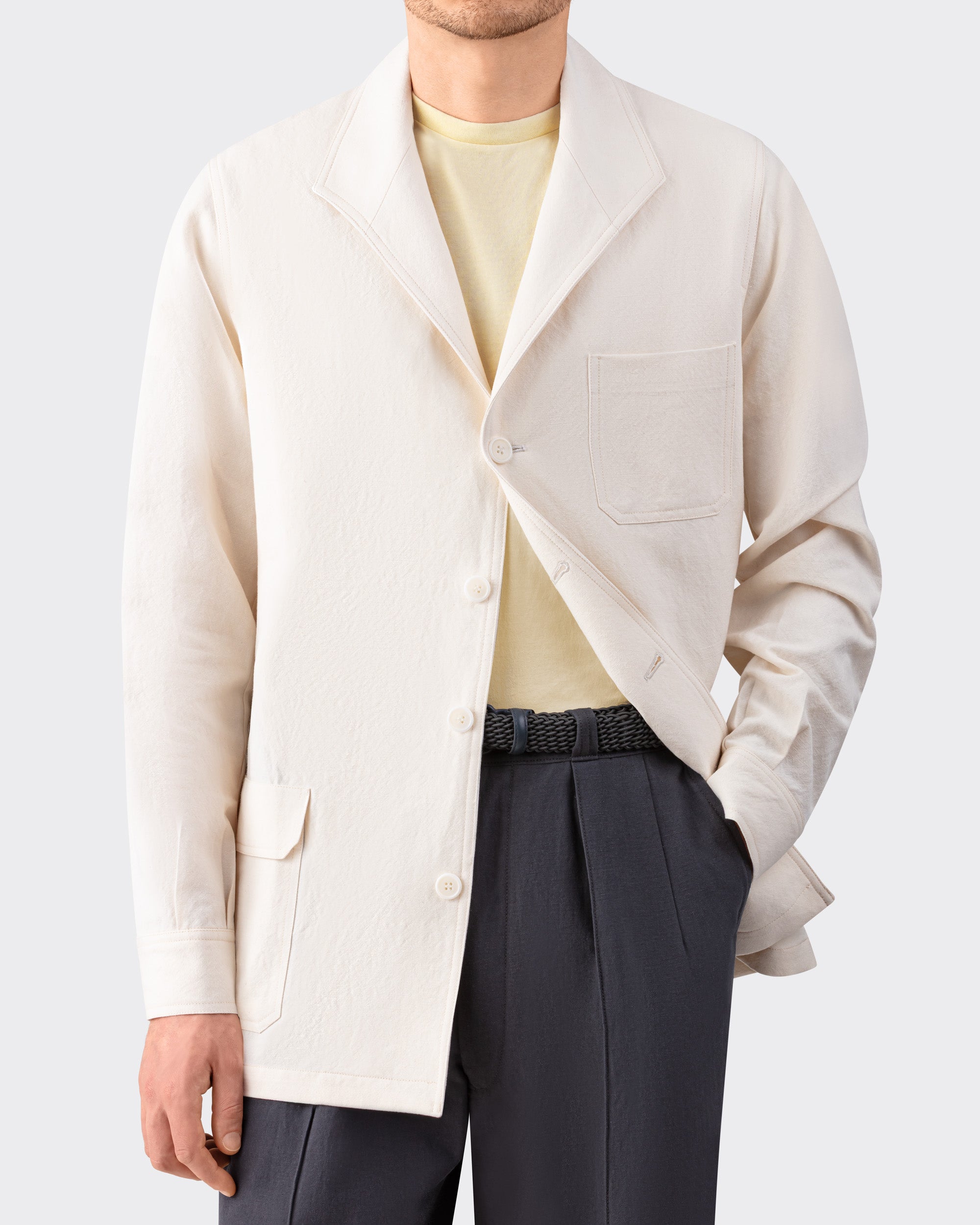 Justo Gimeno Teba Jacket in ivory linen and cotton back view BEIGE HABILLEUR PARIS