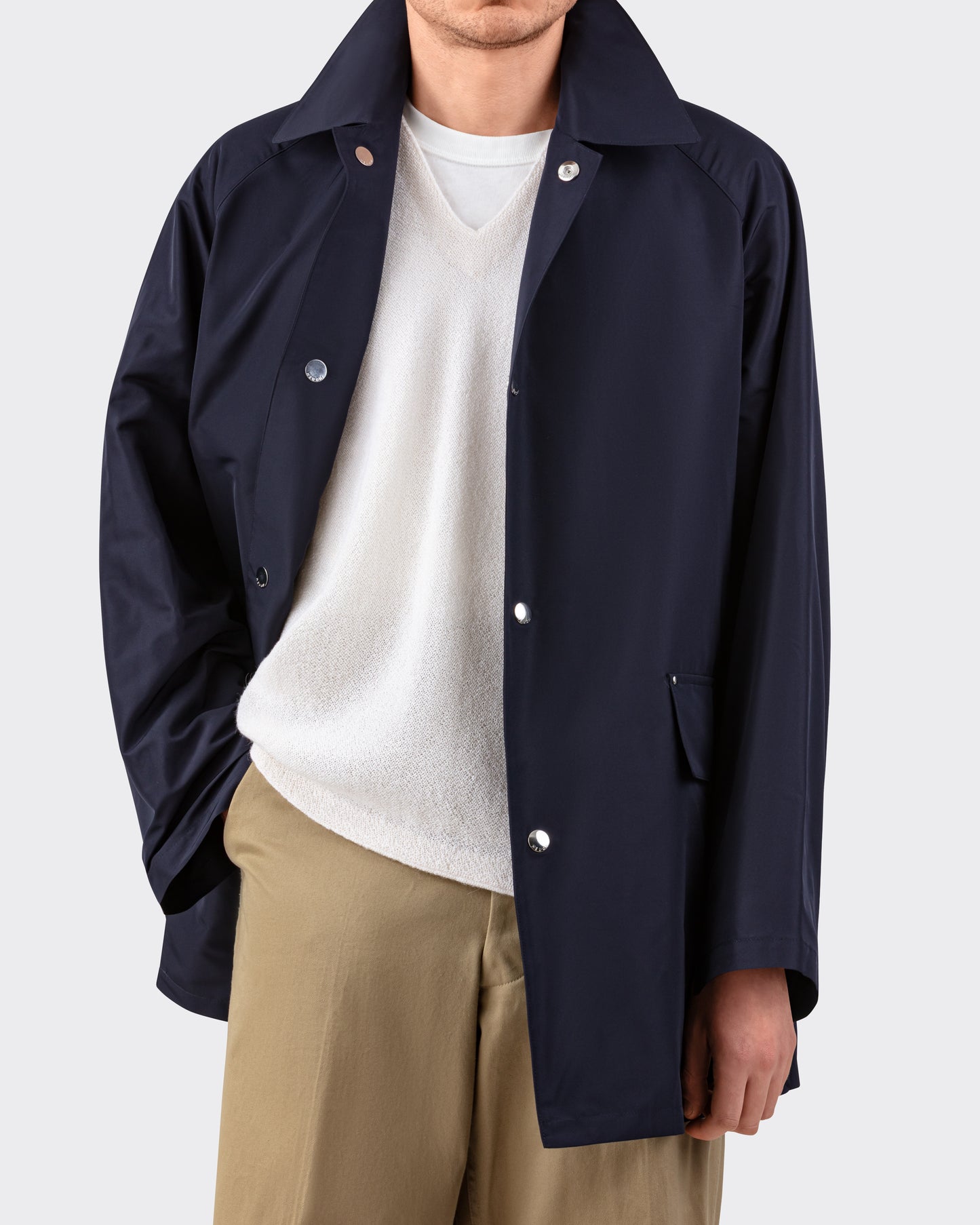 Raglan Silk Overcoat: Navy