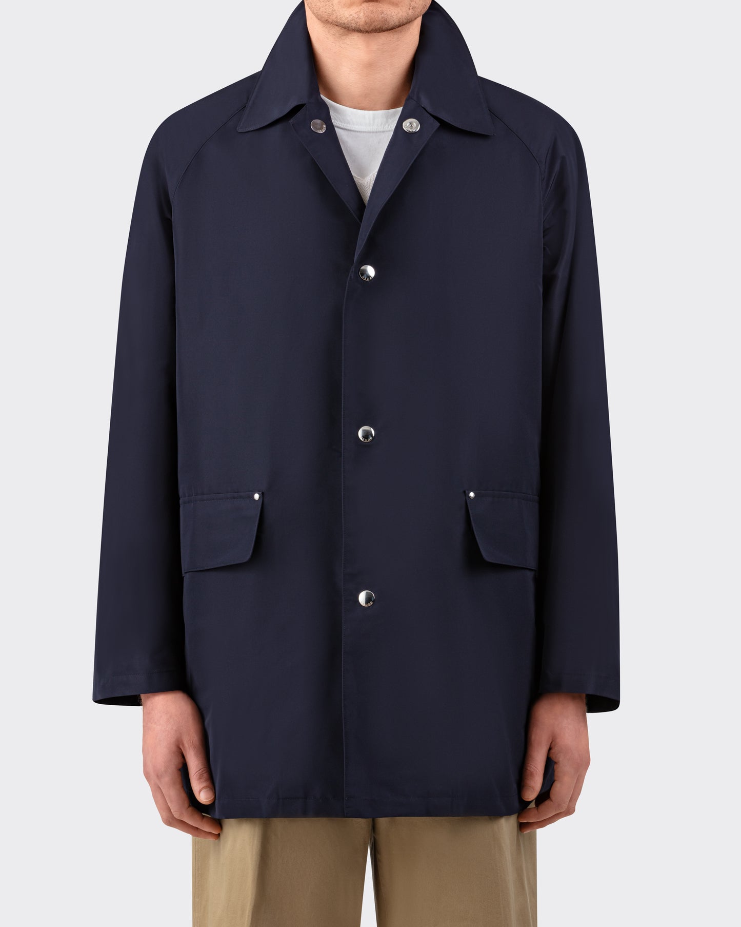 Raglan Silk Overcoat: Navy