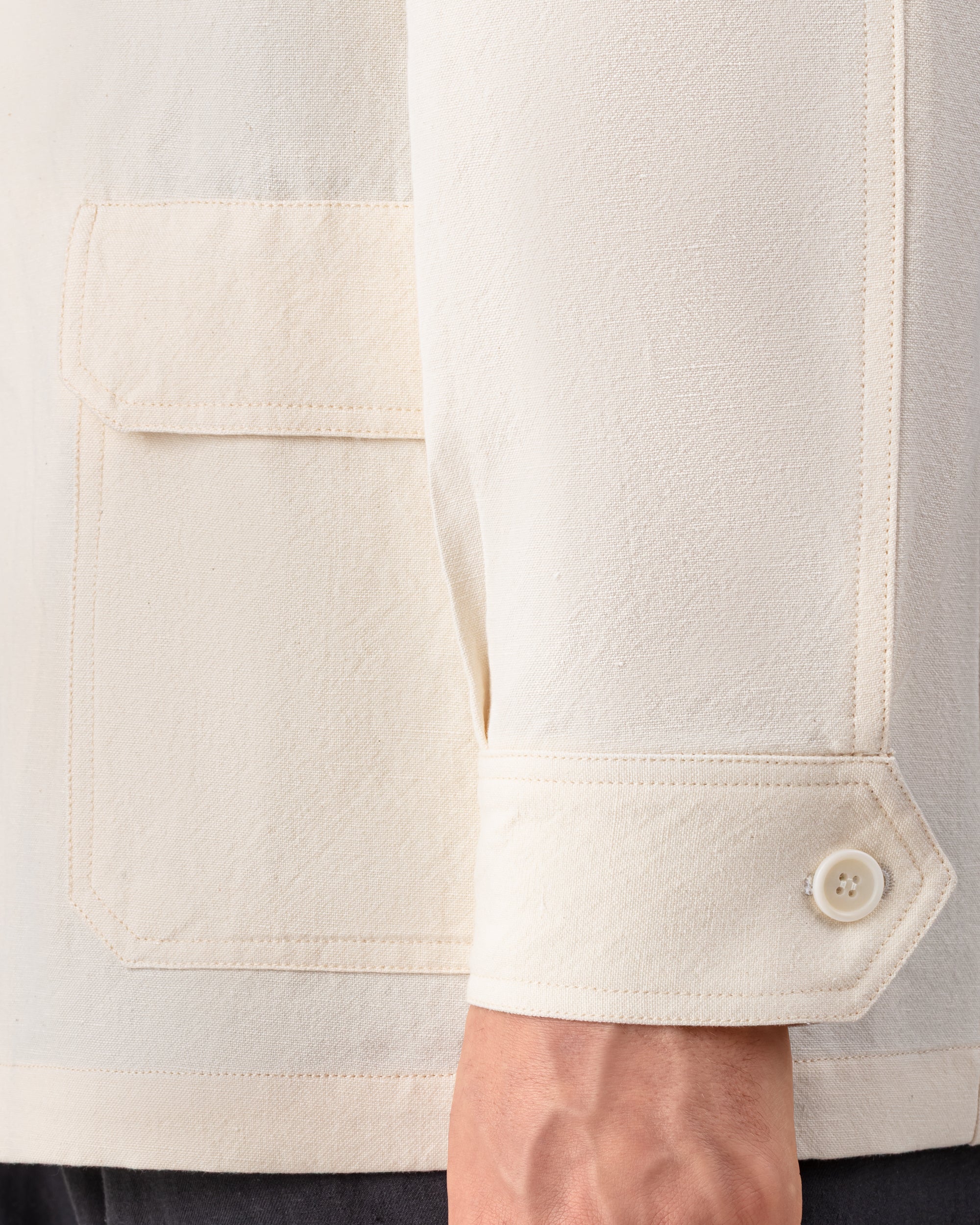 Justo Gimeno Teba Jacket in ivory linen and cotton fabric and horn buttons detail BEIGE HABILLEUR PARIS
