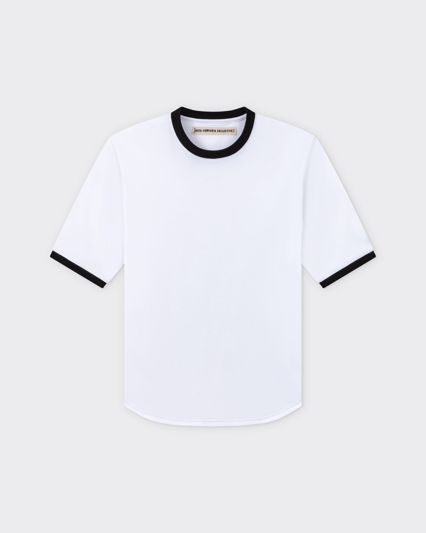 Meta Campania Collective cotton jersey t-shirt white black ribbed trims front view BEIGE HABILLEUR PARIS