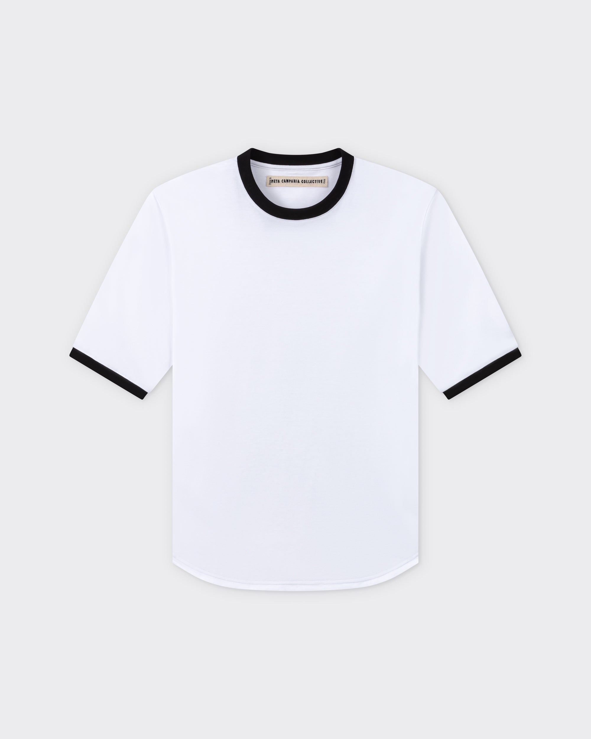 Meta Campania Collective cotton jersey t-shirt white black ribbed trims front view BEIGE HABILLEUR PARIS