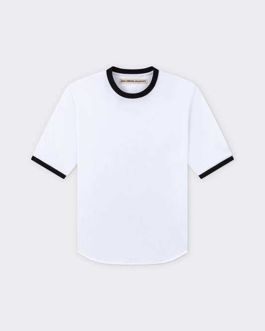 Meta Campania Collective cotton jersey t-shirt white black ribbed trims front view BEIGE HABILLEUR PARIS