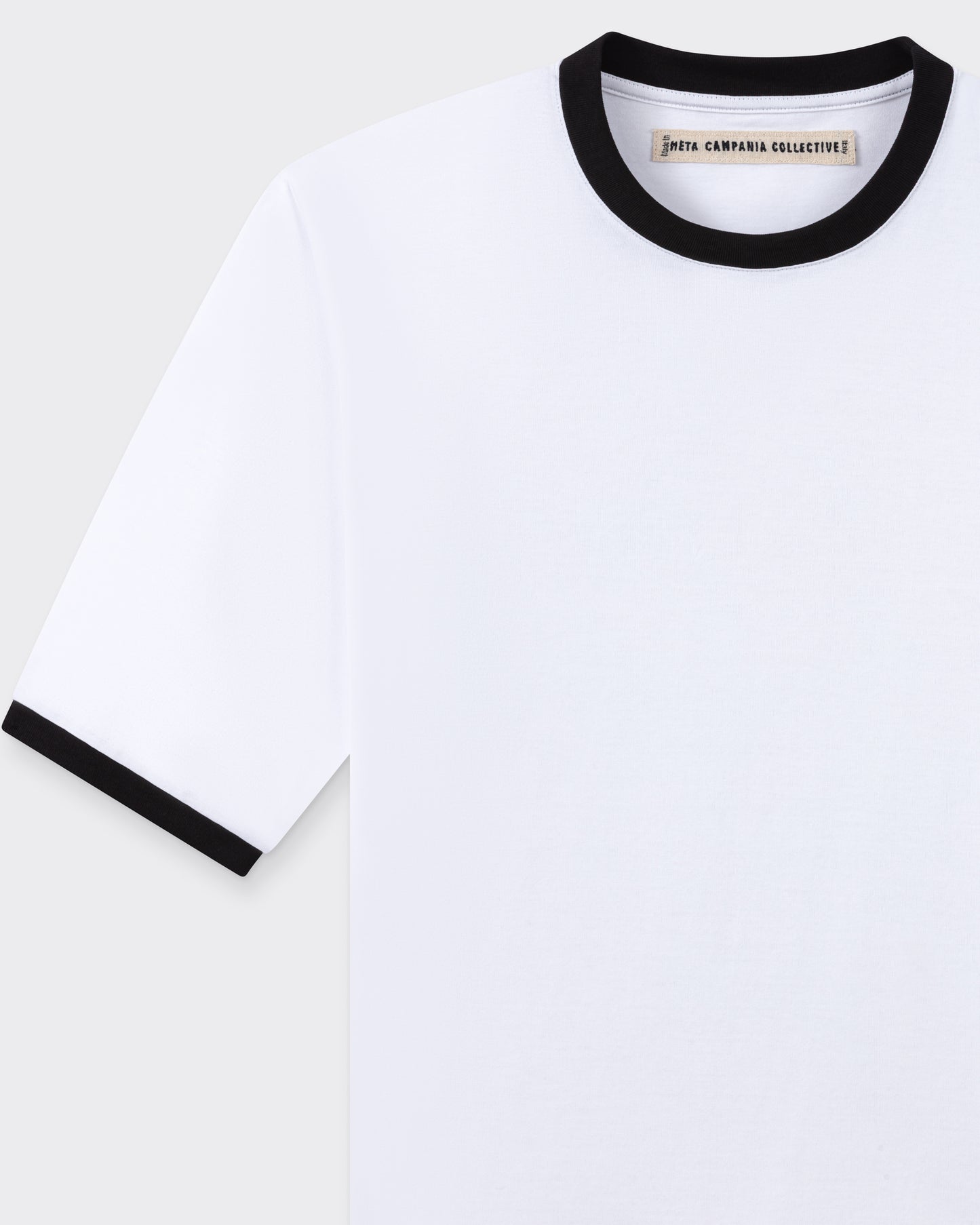 Meta Campania Collective white jersey t-shirt black ribbed sleeve trims detail BEIGE HABILLEUR PARIS